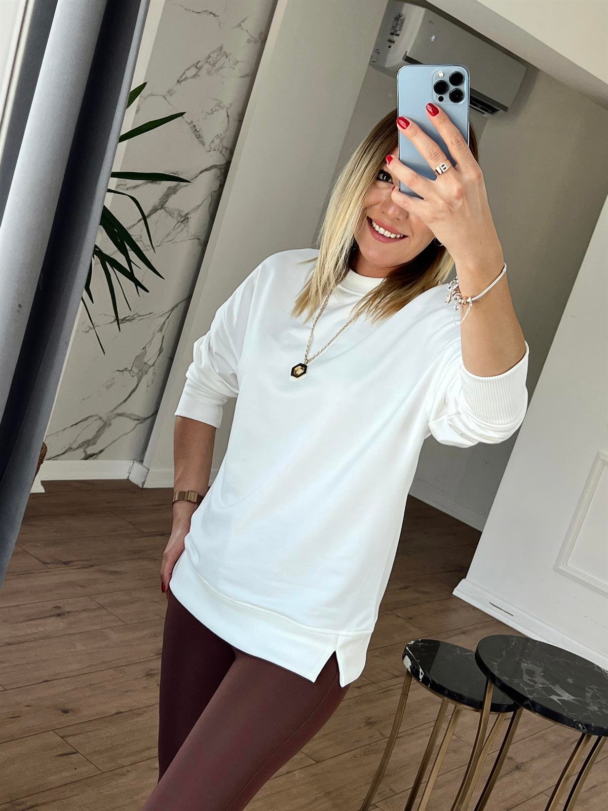 Bisiklet Yaka Basic Sweat EKRU