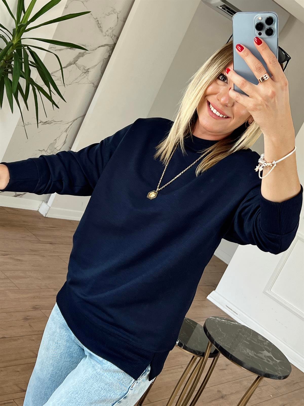Bisiklet Yaka Basic Sweat LACİVERT