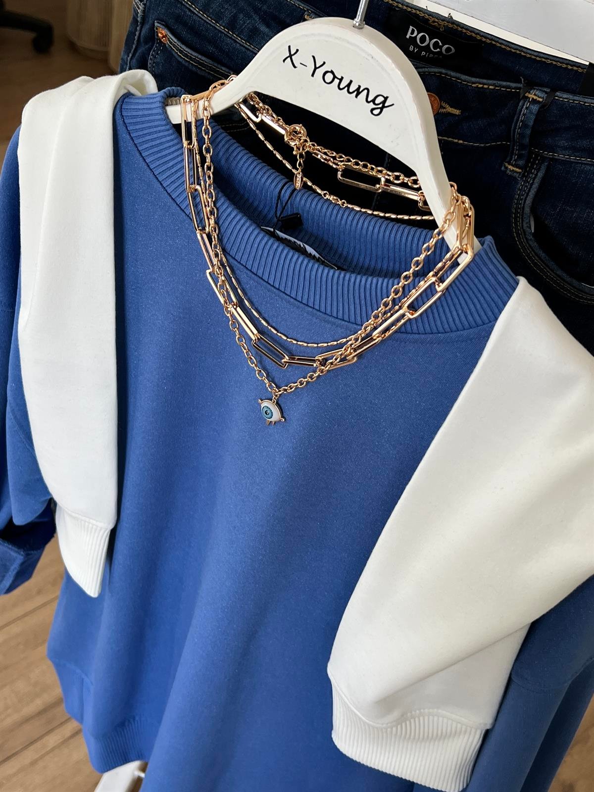 Bisiklet Yaka Basic Sweat MAVİ