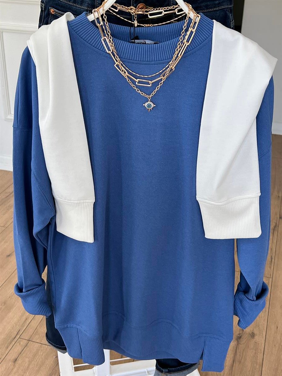 Bisiklet Yaka Basic Sweat MAVİ