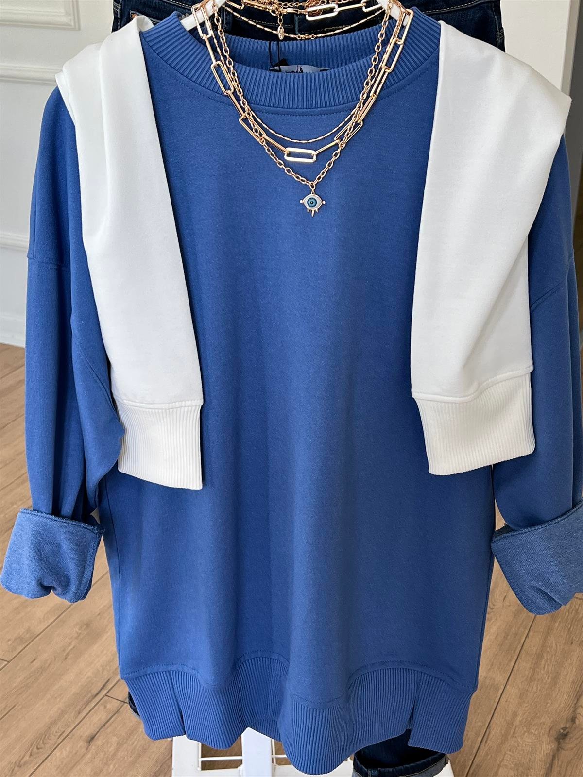 Bisiklet Yaka Basic Sweat MAVİ