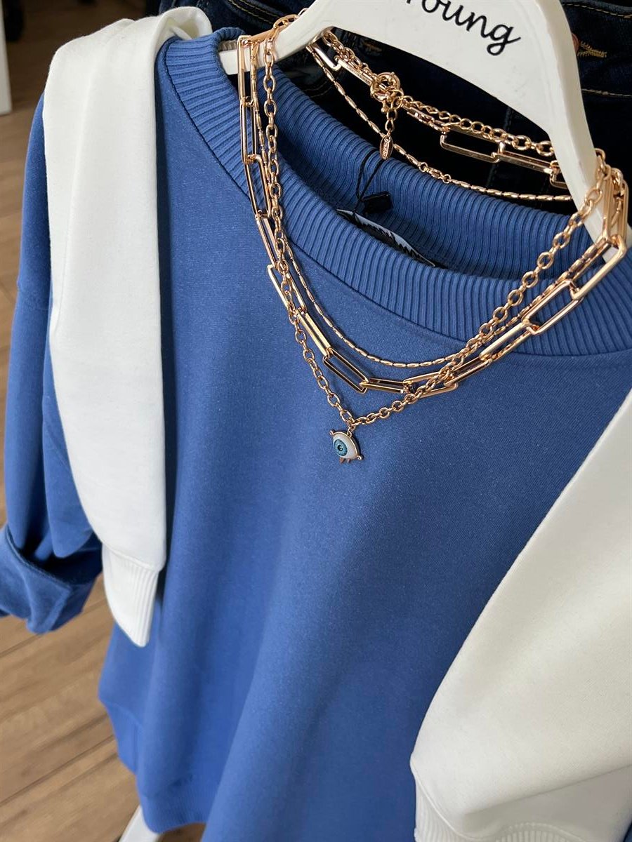 Bisiklet Yaka Basic Sweat MAVİ