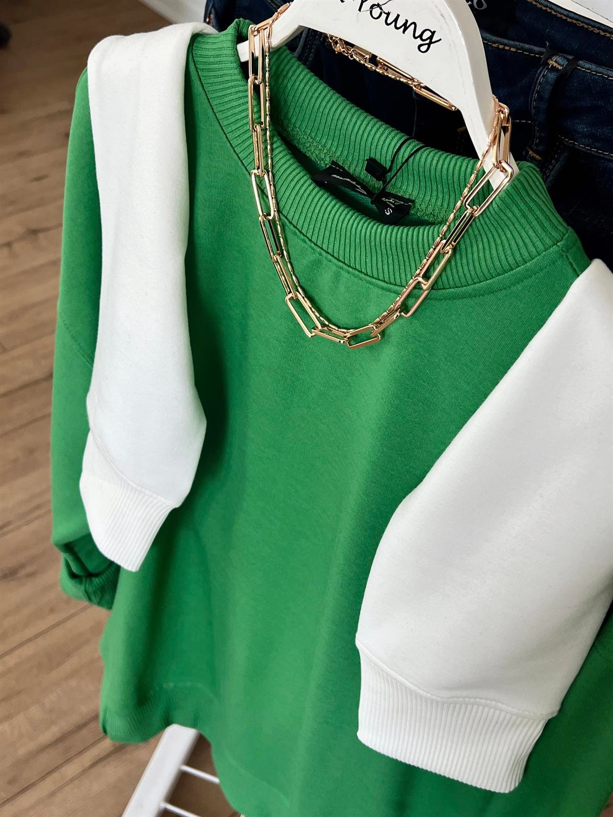 Bisiklet Yaka Basic Sweat YEŞİL