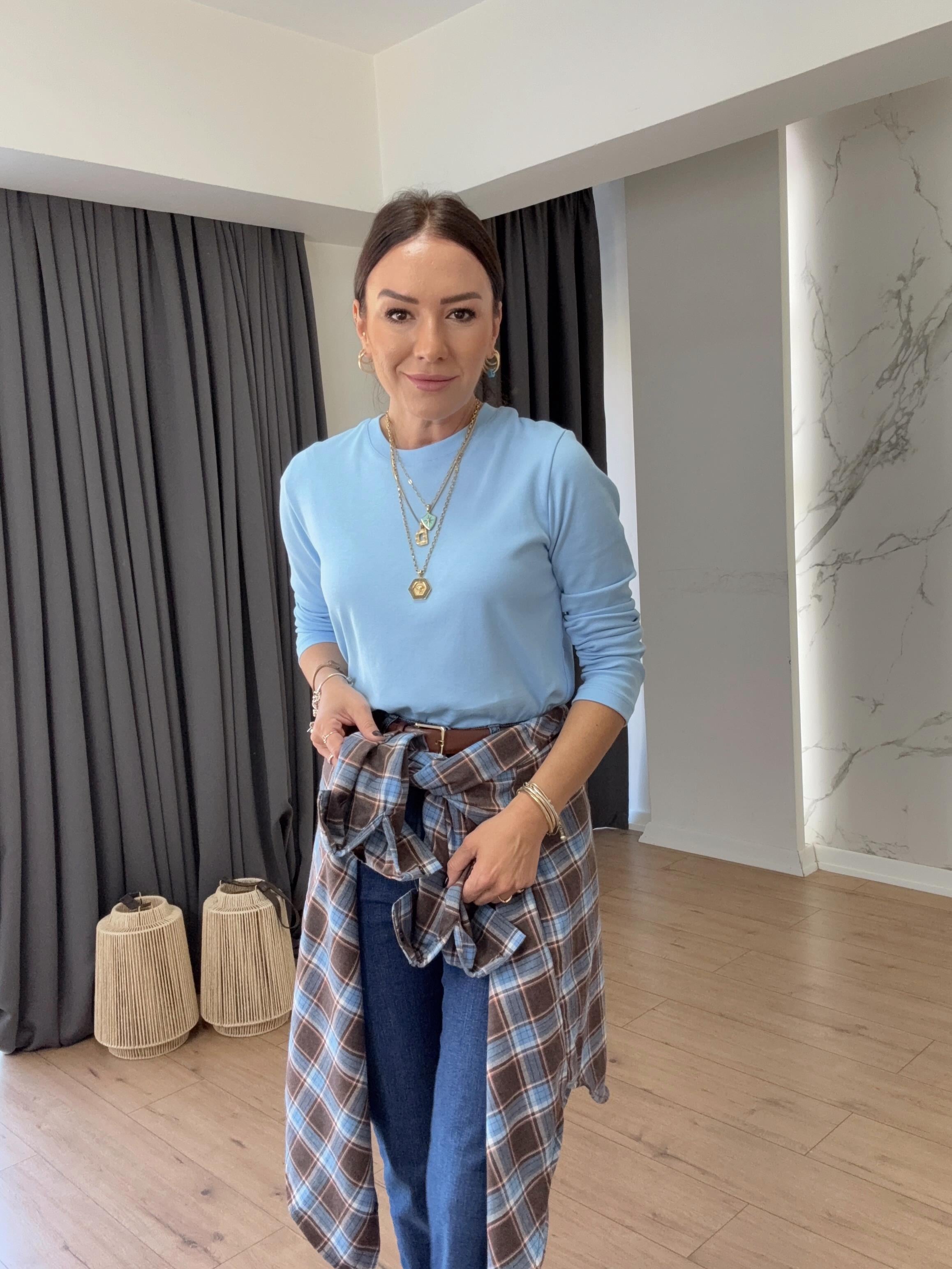 Bisiklet Yaka Basic Sweatshirt MAVİ