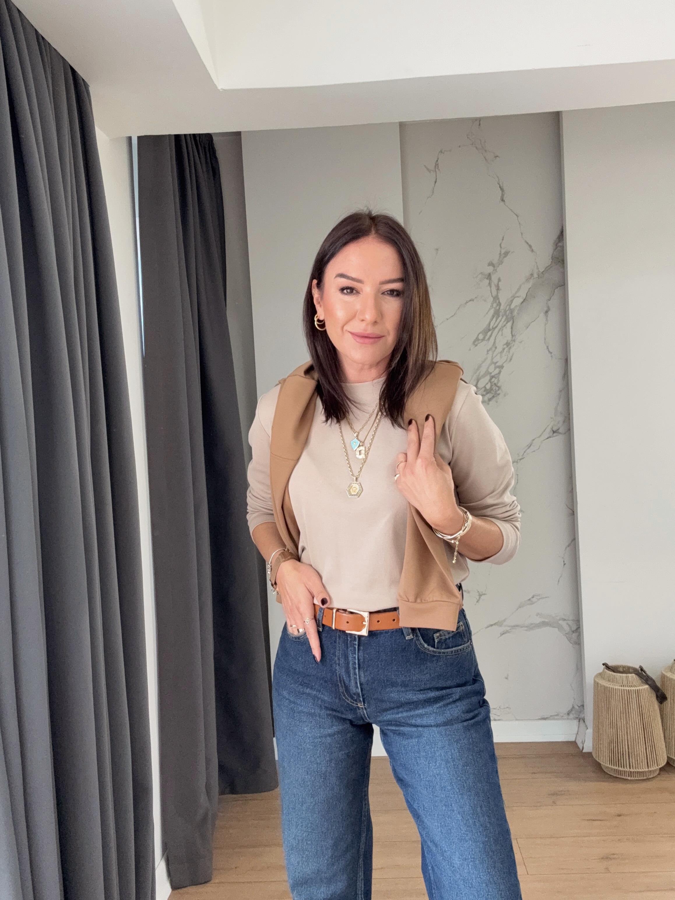 Bisiklet Yaka Basic Sweatshirt VİZON