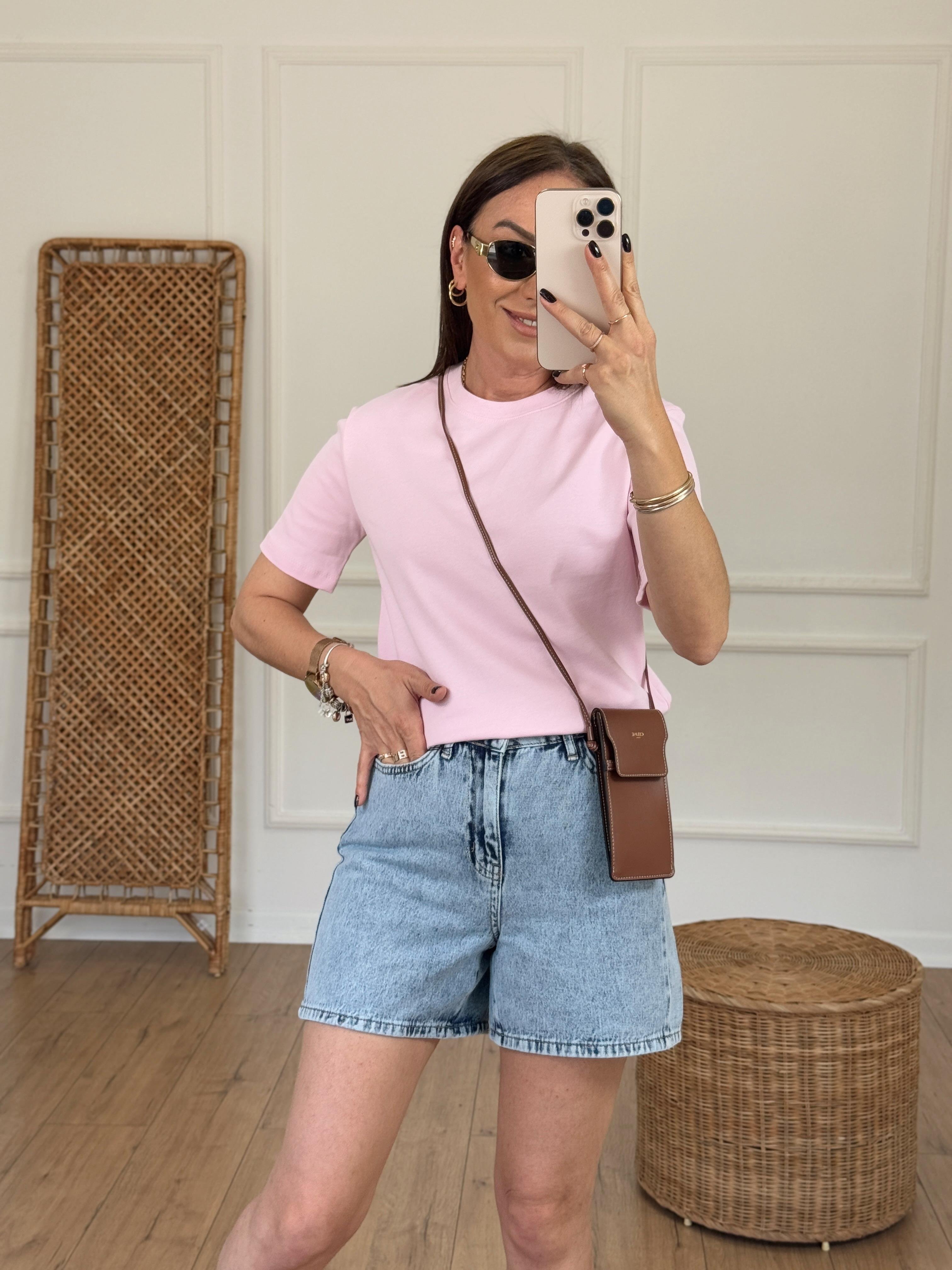 Bisiklet Yaka Basıc Tshirt PEMBE