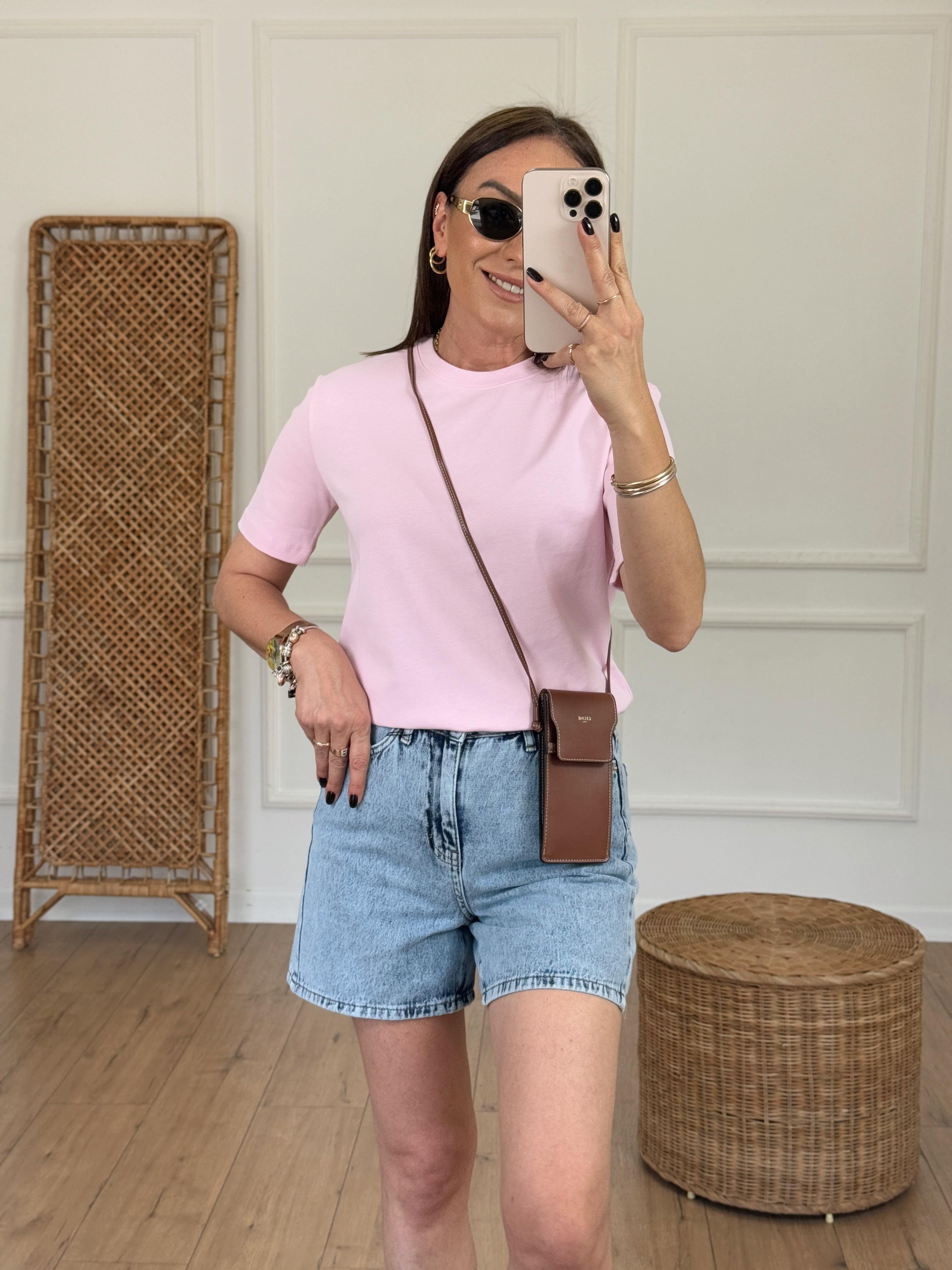 Bisiklet Yaka Basıc Tshirt PEMBE