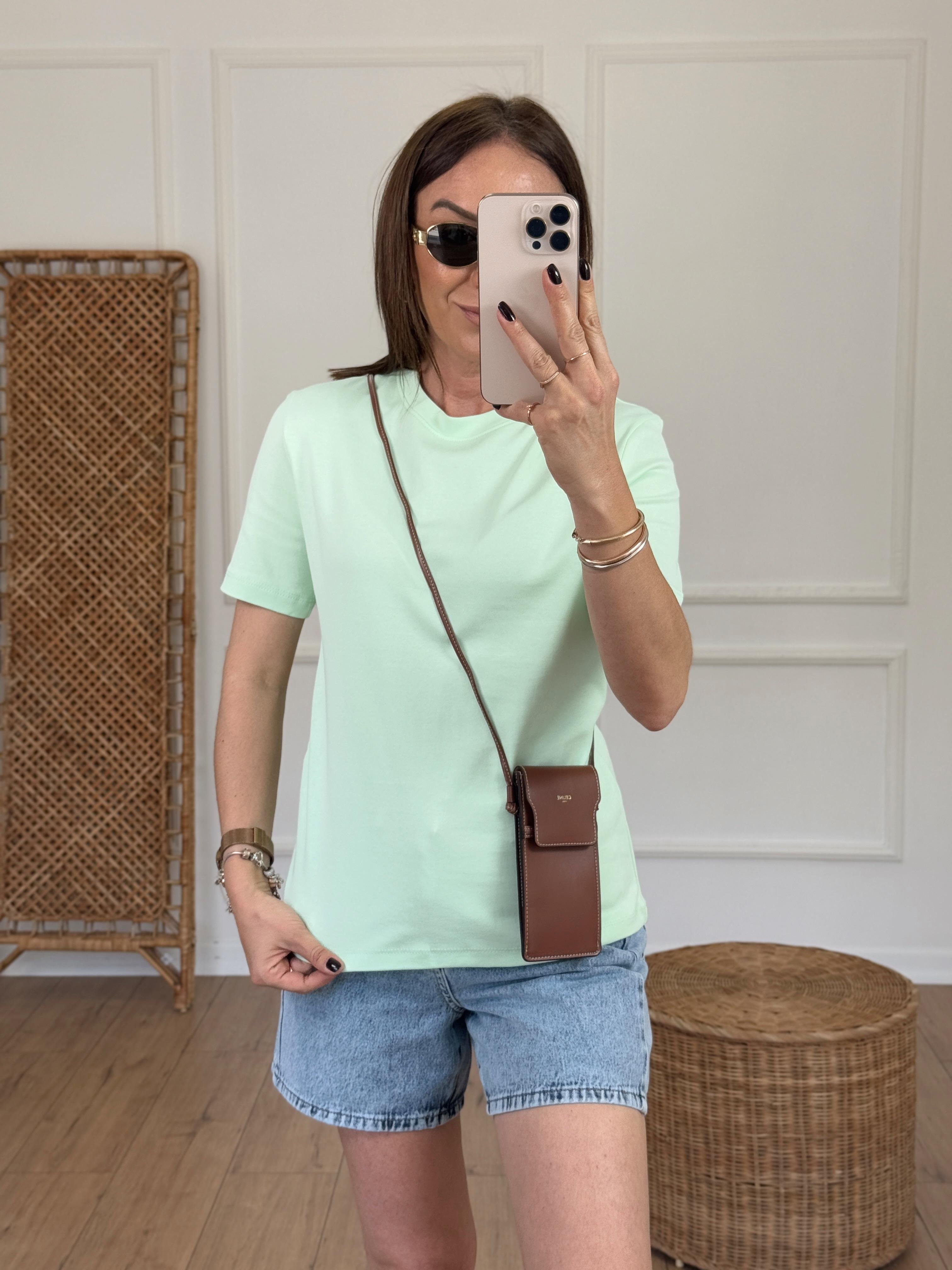 Bisiklet Yaka Basıc Tshirt SU YEŞİLİ