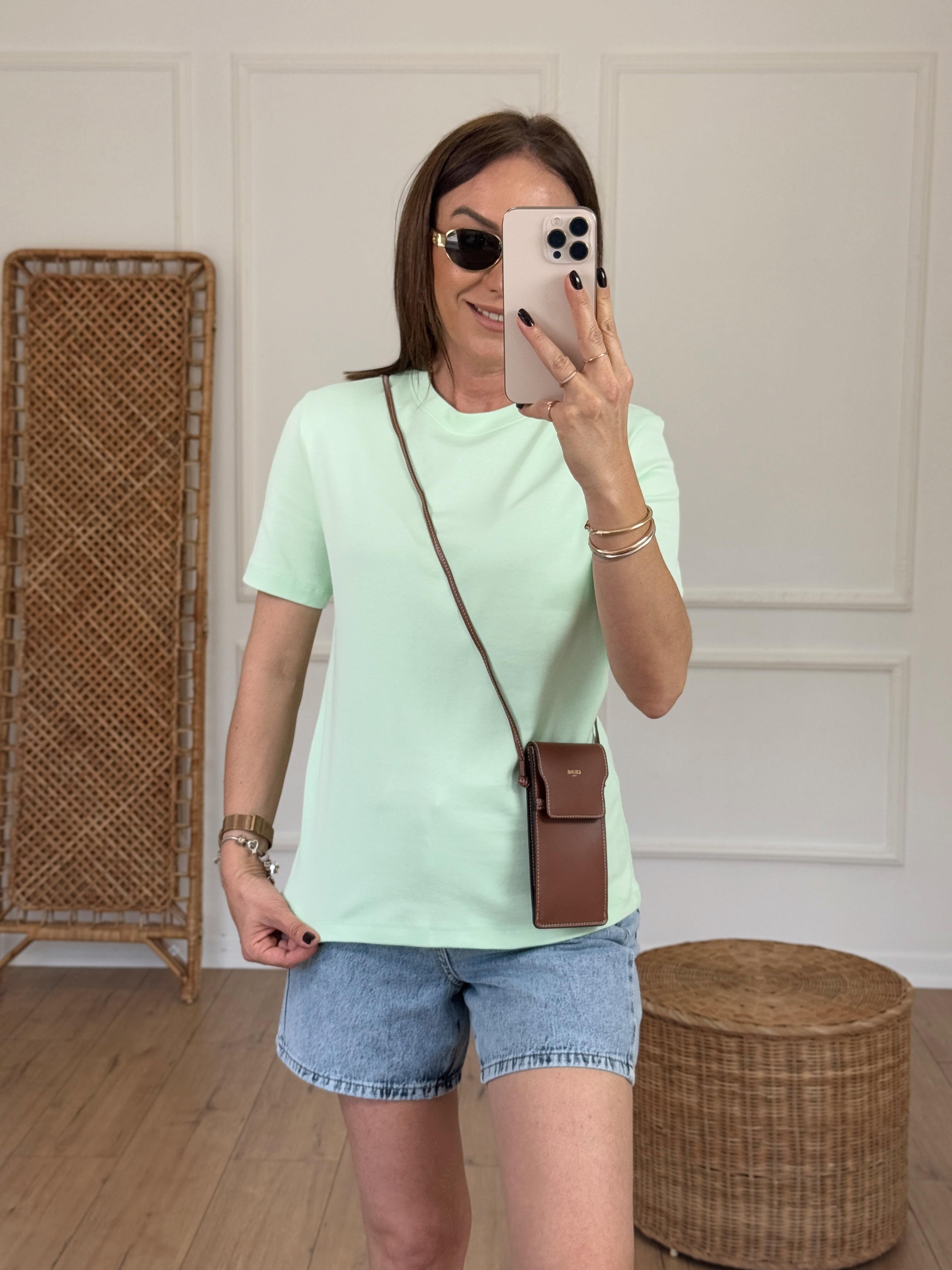 Bisiklet Yaka Basıc Tshirt SU YEŞİLİ