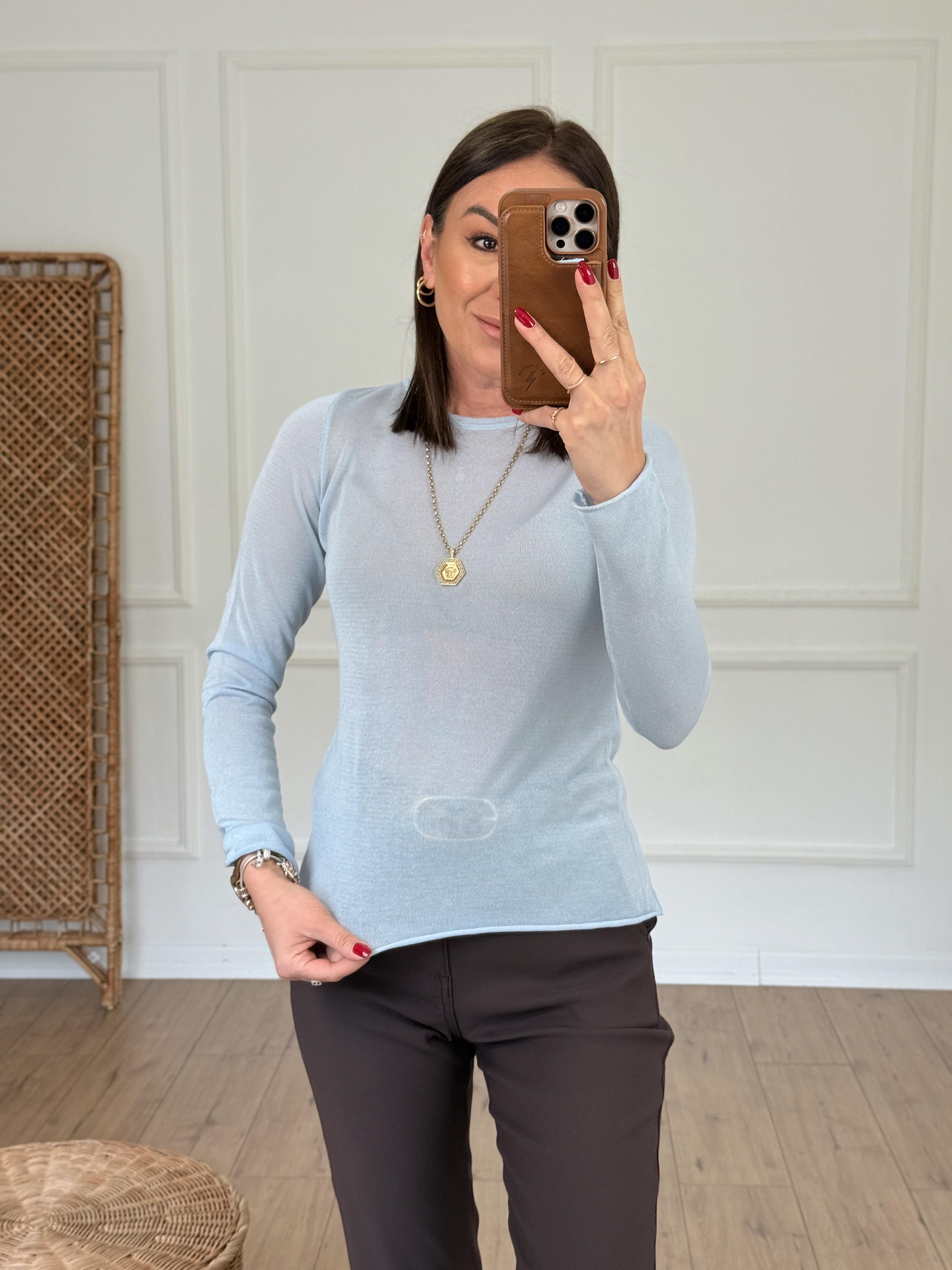 Bisiklet Yaka Merserize Bluz AÇIK MAVİ