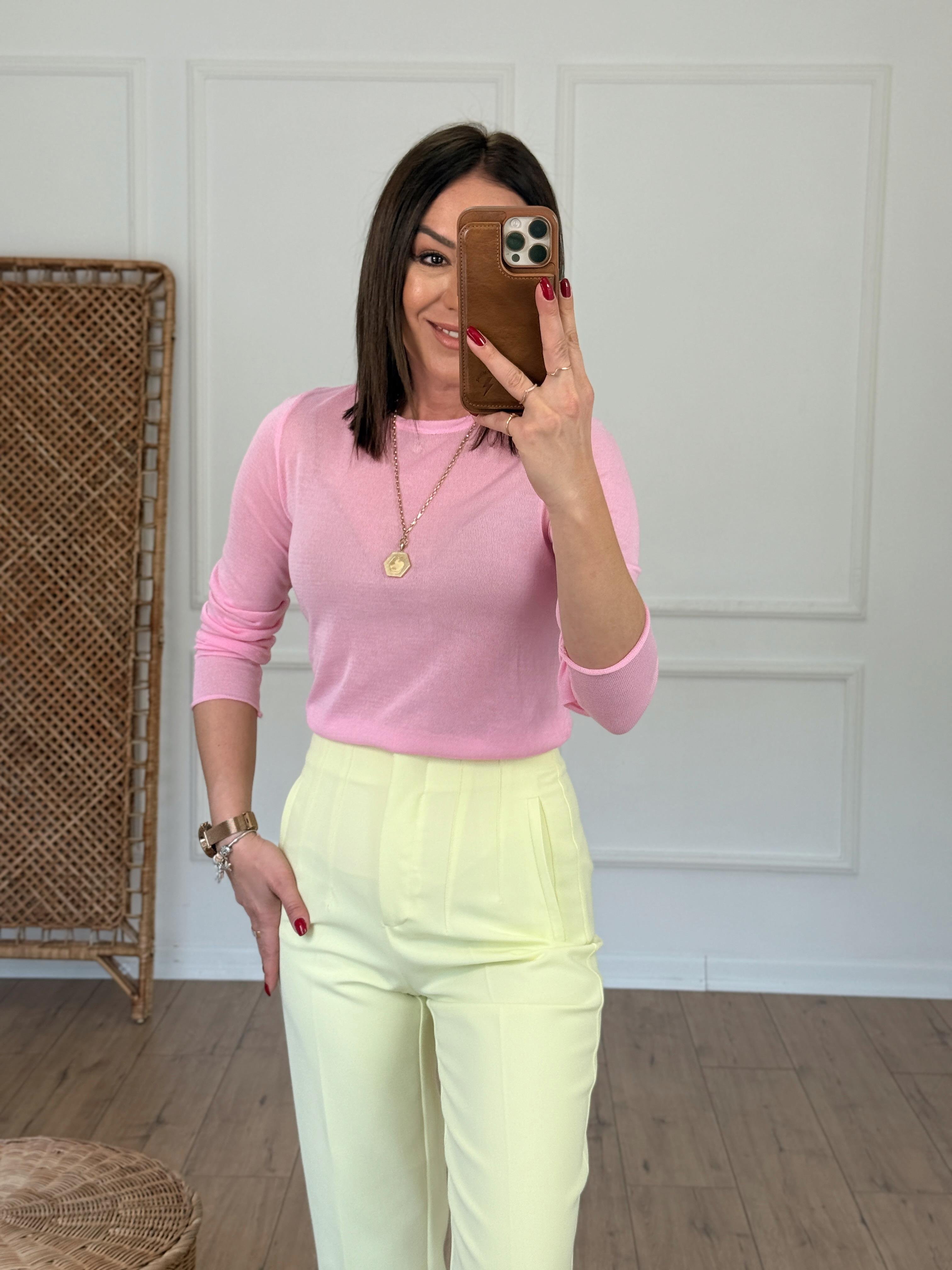 Bisiklet Yaka Merserize Bluz PEMBE