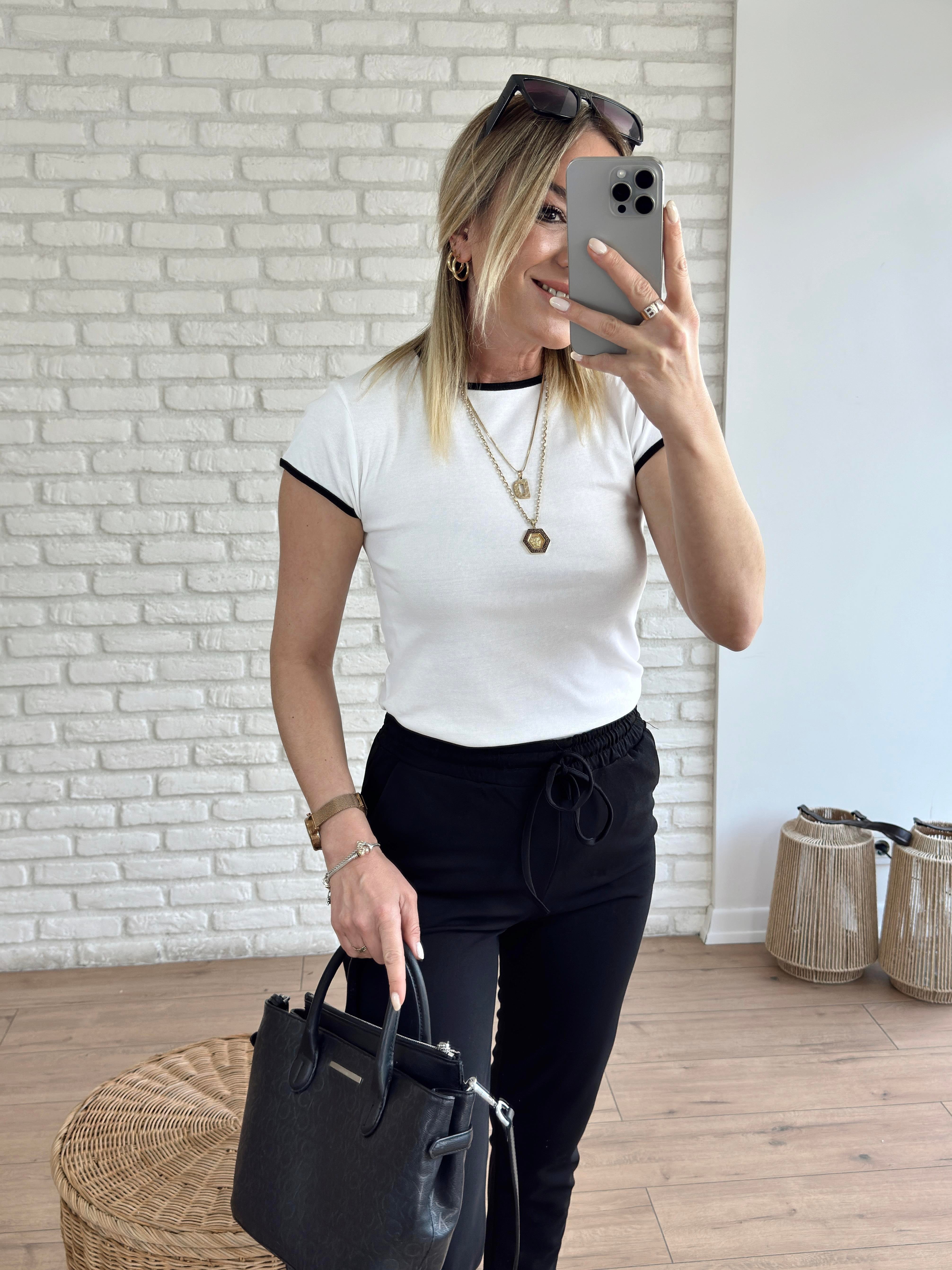 Biye Detaylı Basic Tshirt BEYAZ