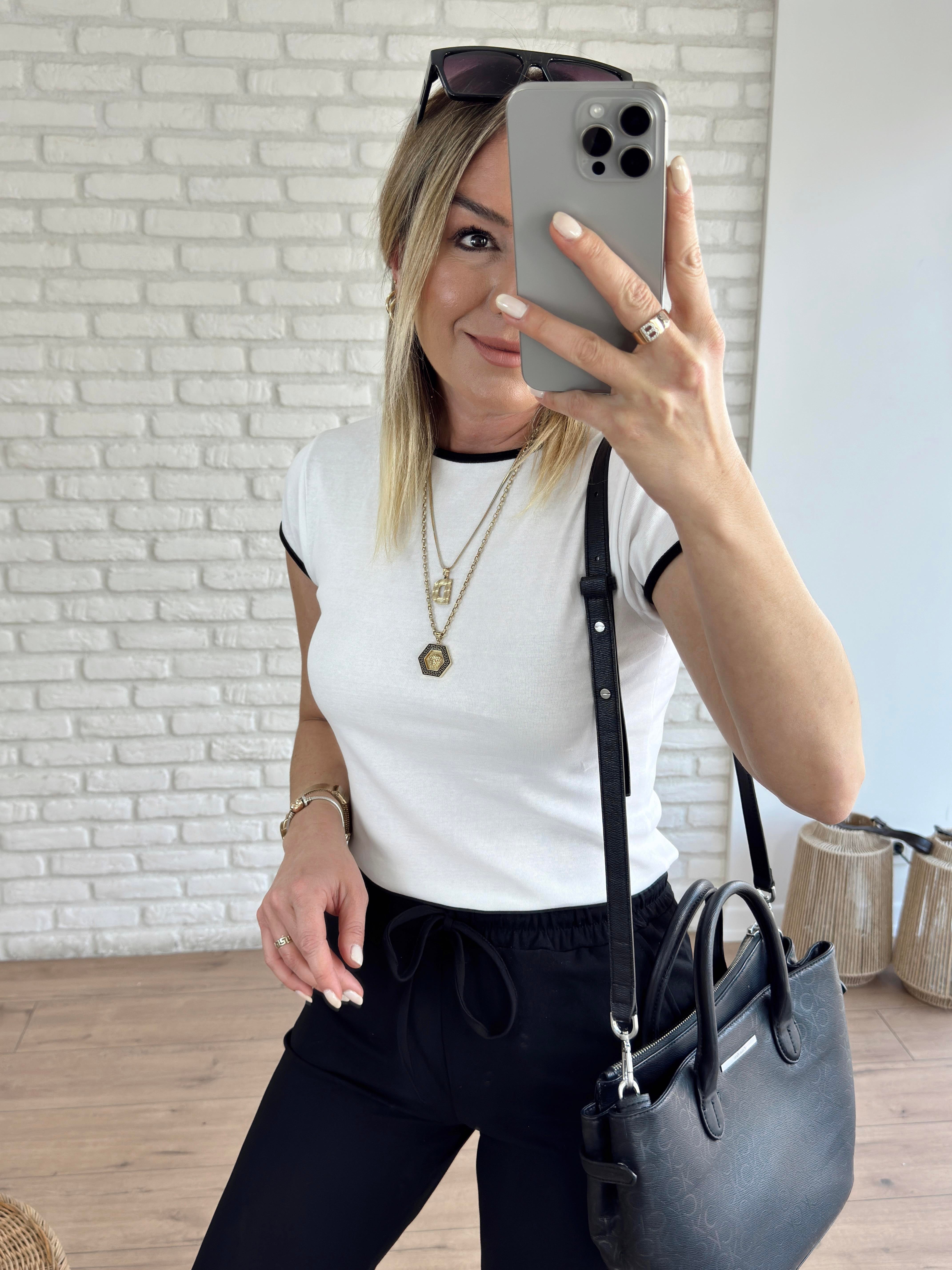 Biye Detaylı Basic Tshirt BEYAZ