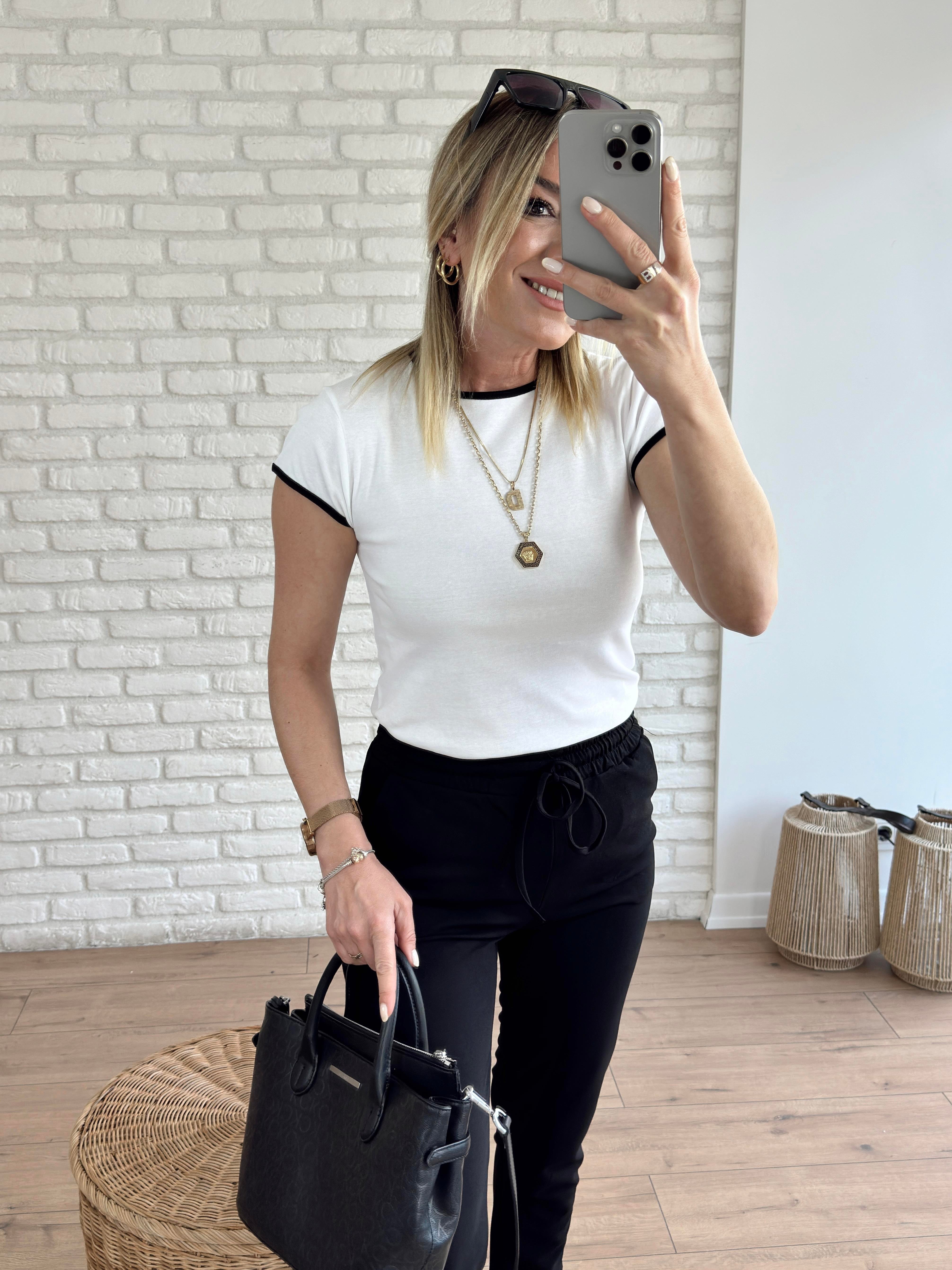 Biye Detaylı Basic Tshirt BEYAZ
