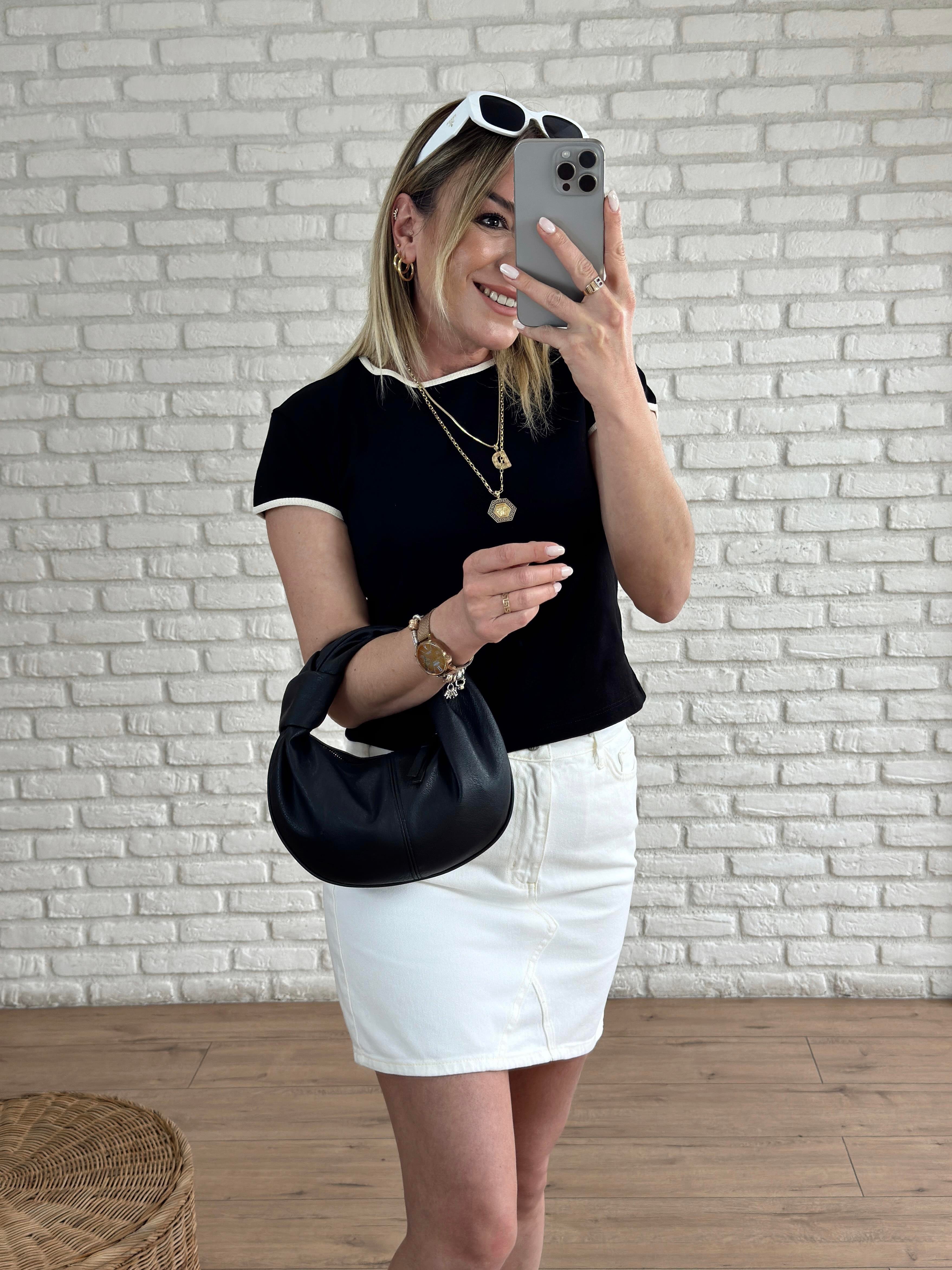 Biye Detaylı Basic Tshirt SİYAH