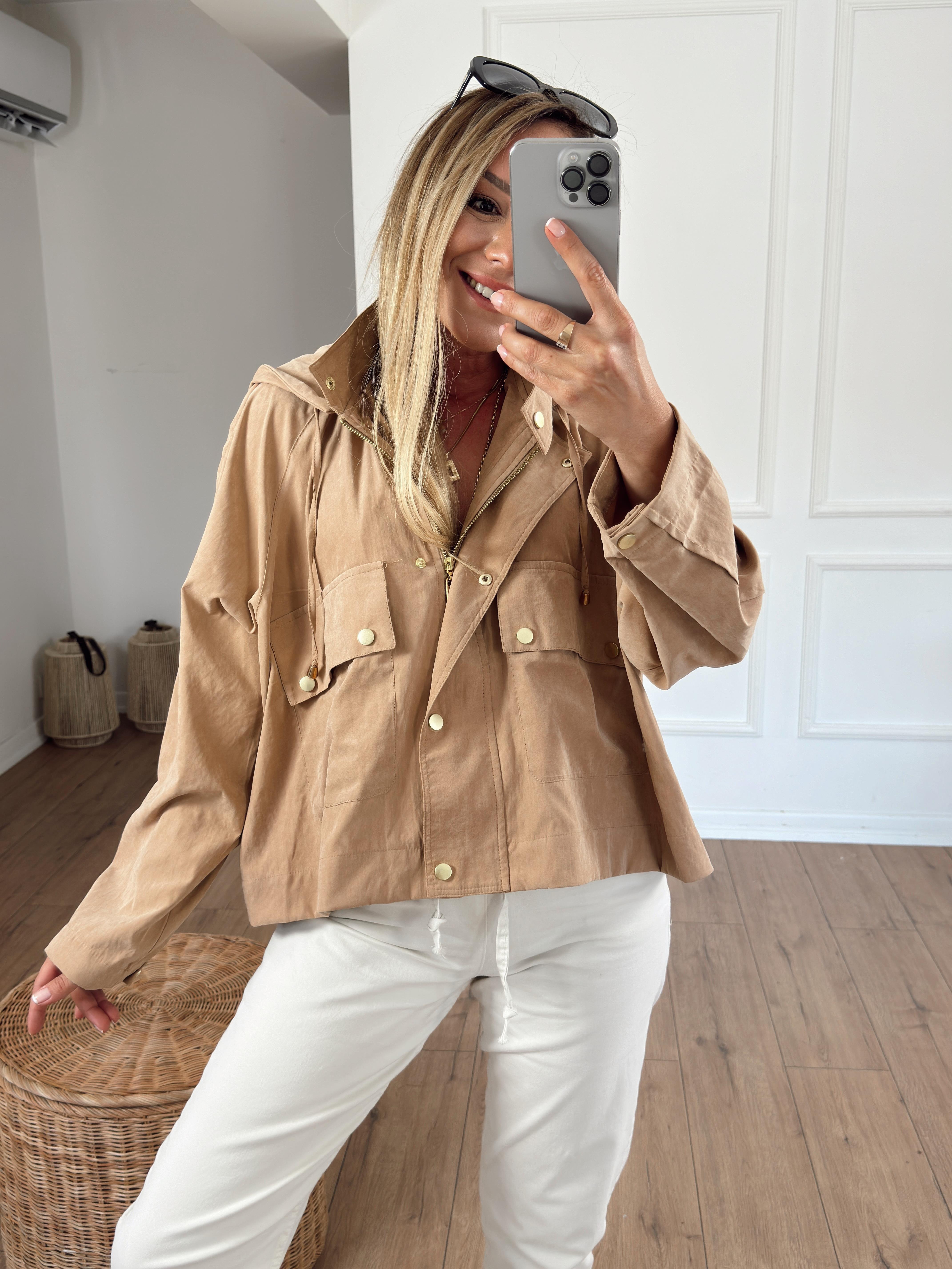 Bomber Kapüşonlu Trençkot CAMEL