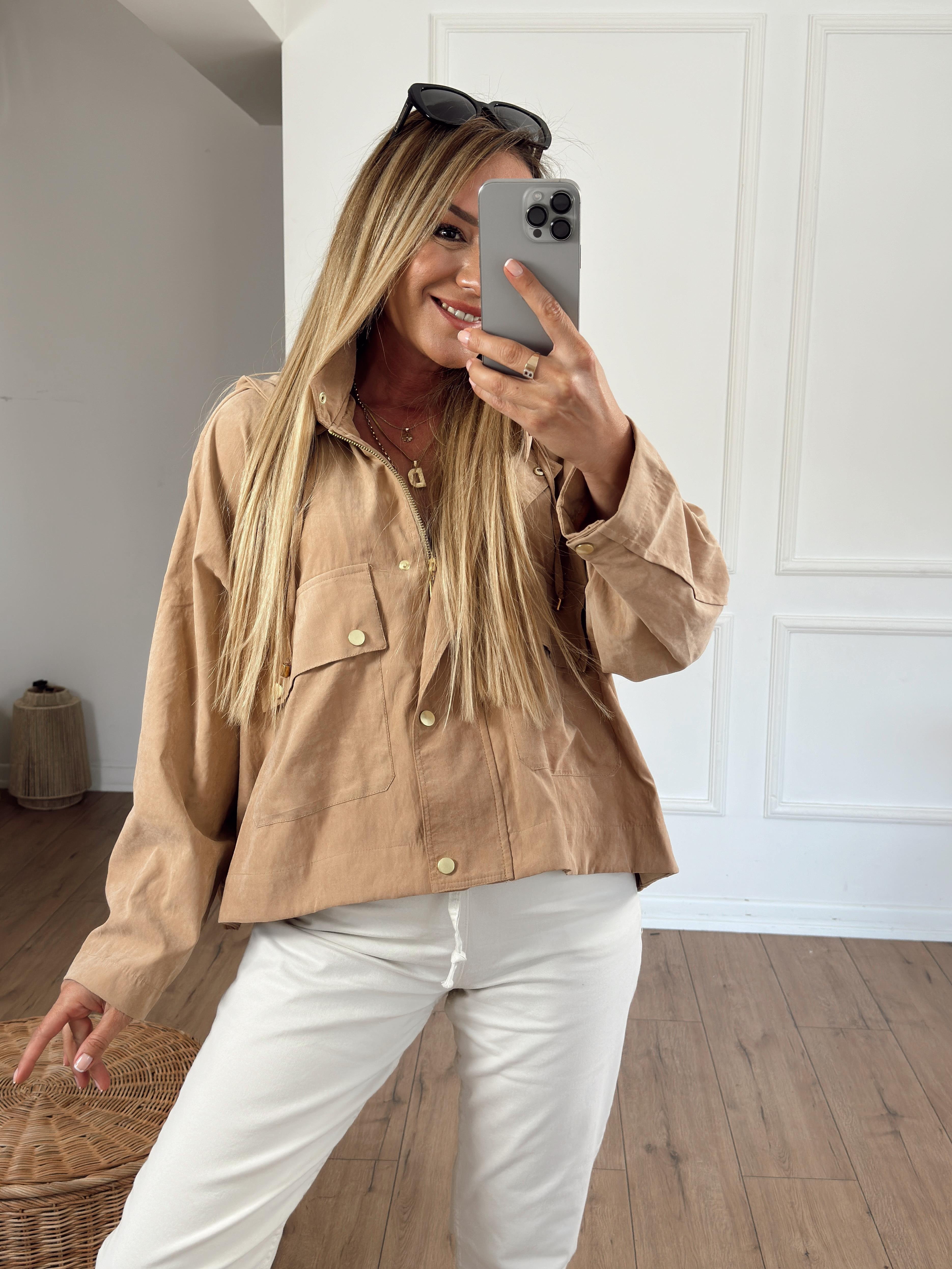 Bomber Kapüşonlu Trençkot CAMEL