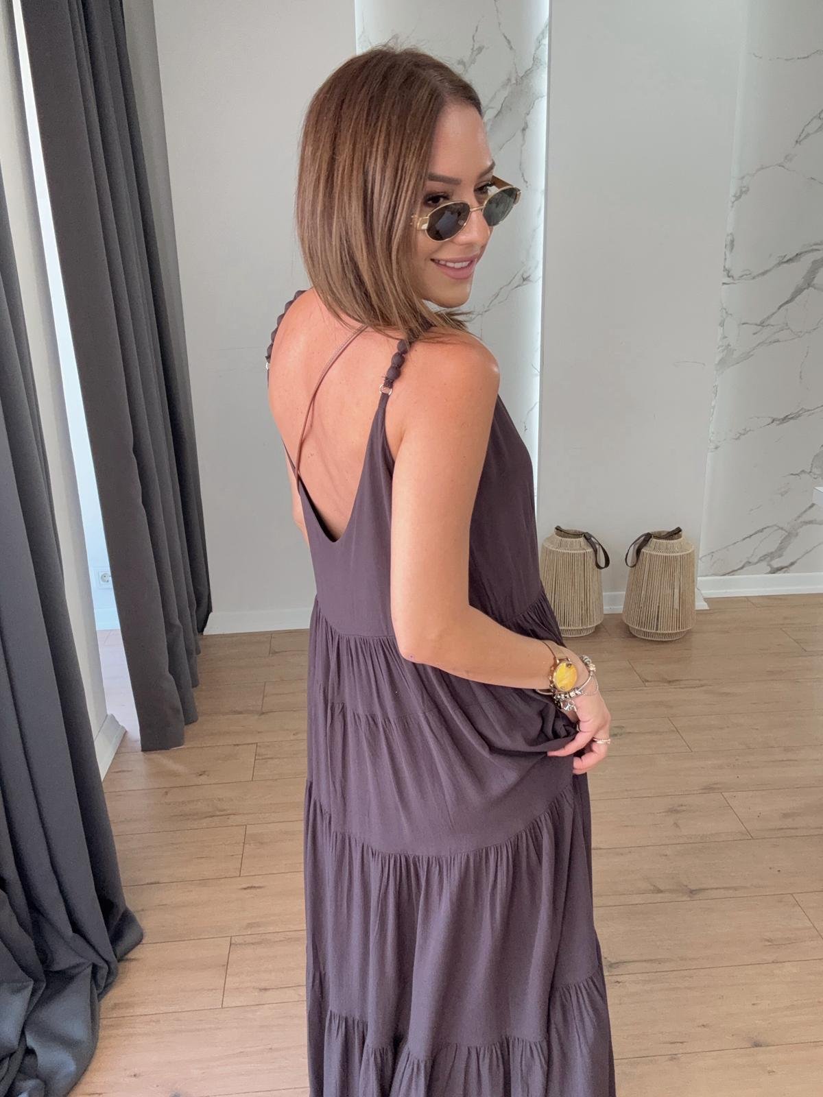 Boncuk Detaylı Elbise KAHVE