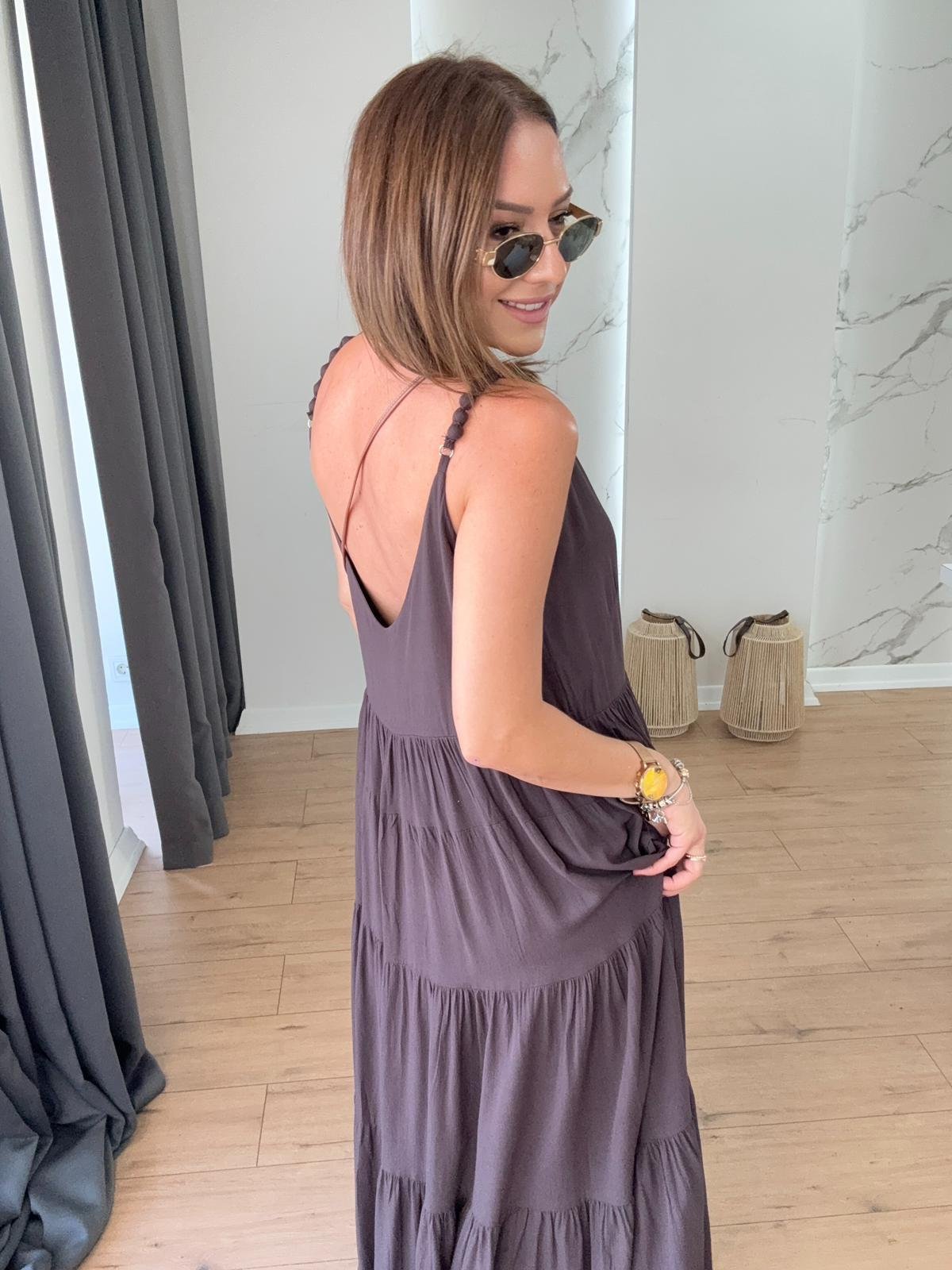 Boncuk Detaylı Elbise KAHVE