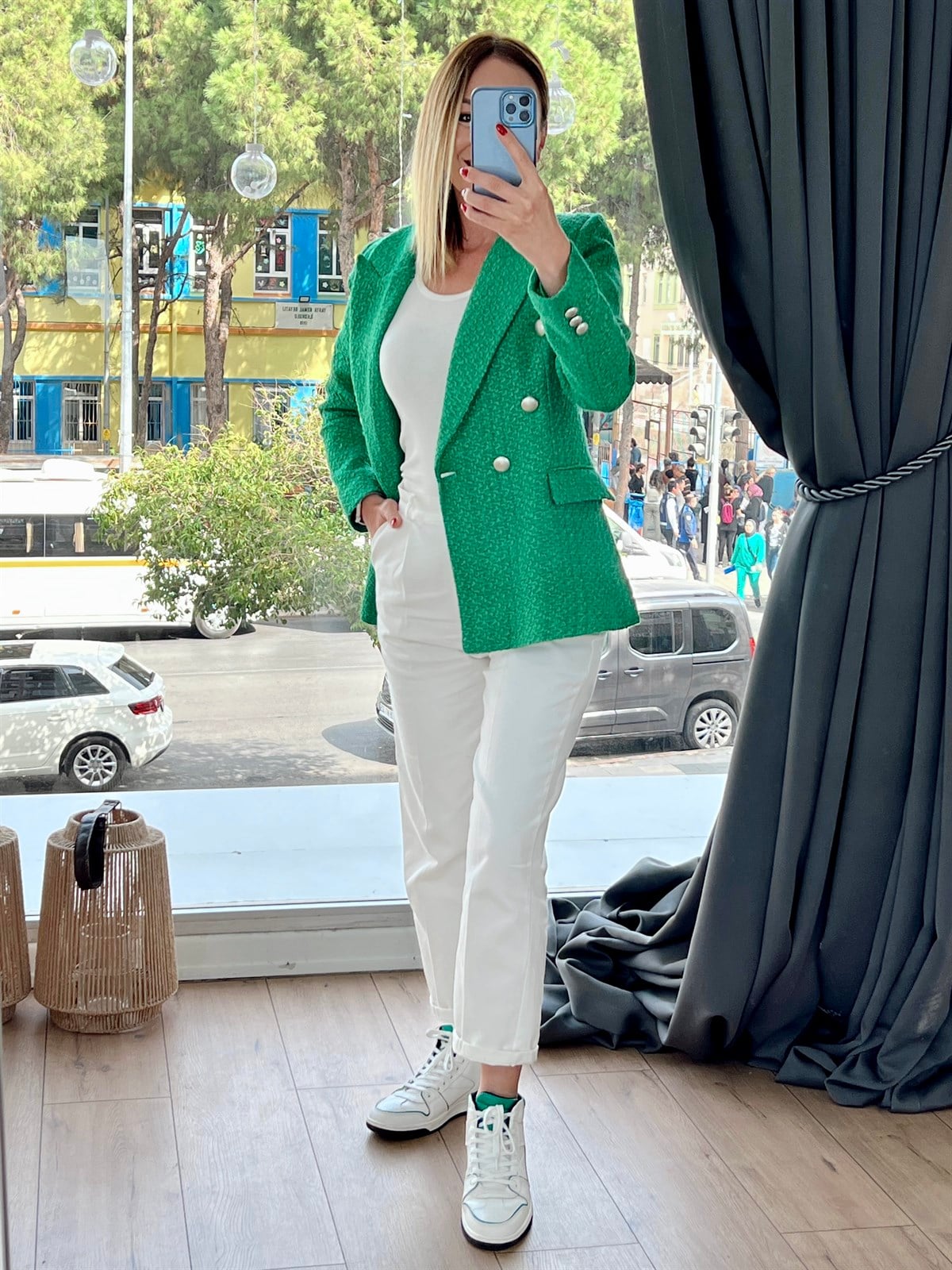 Buklet Filamalı Blazer Ceket Yeşil 