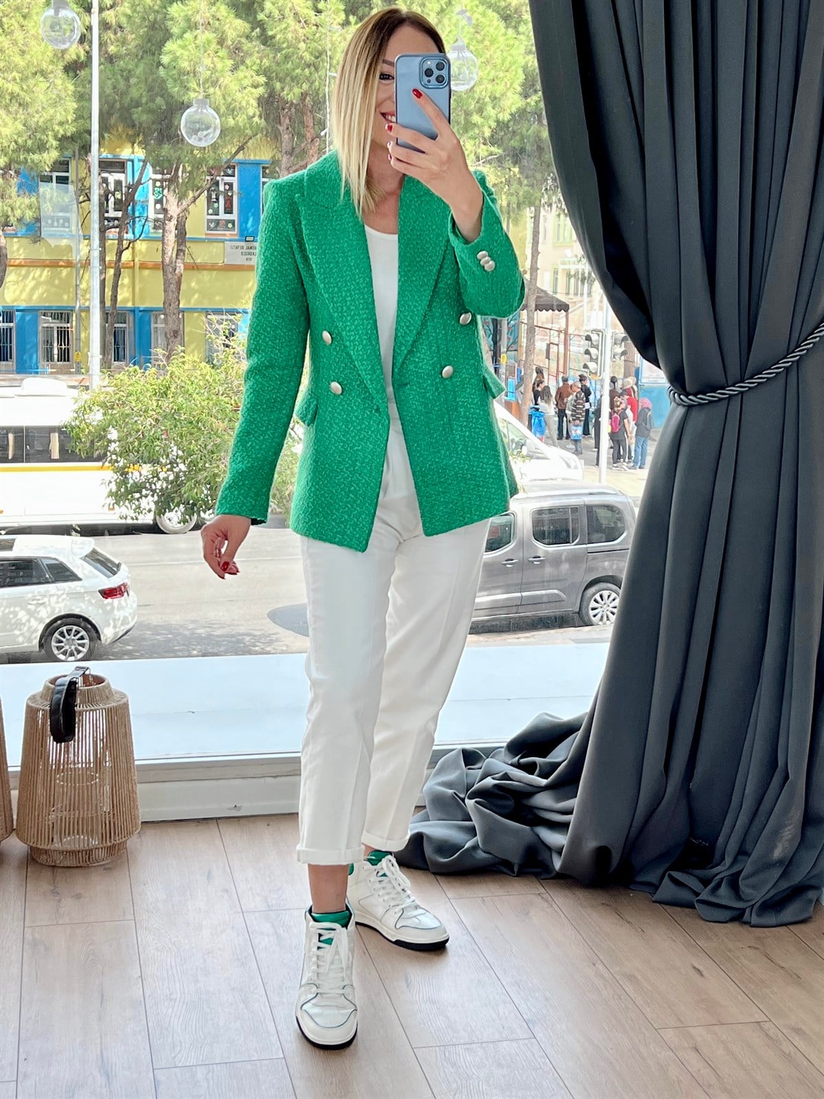 Buklet Filamalı Blazer Ceket Yeşil 