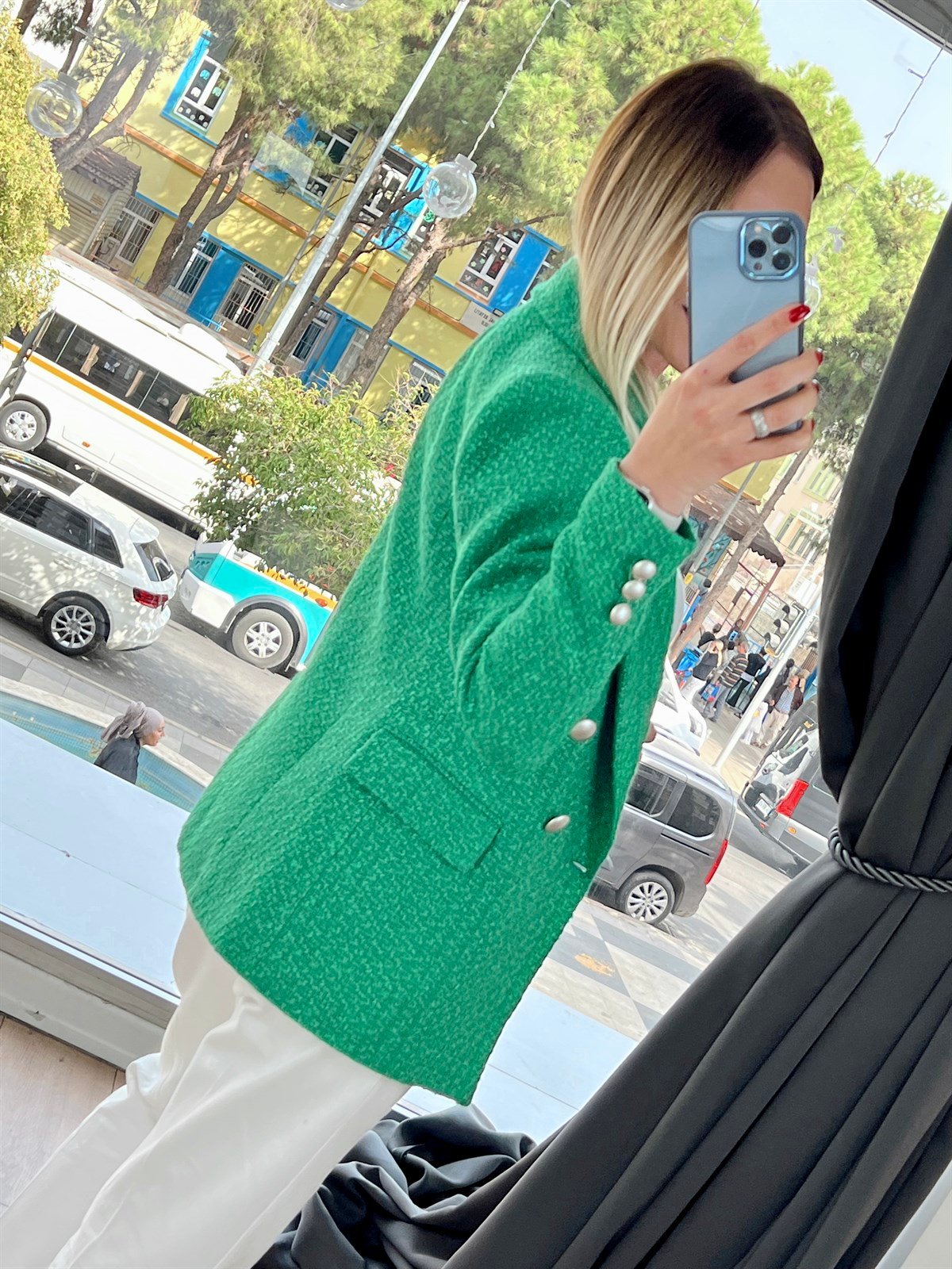 Buklet Filamalı Blazer Ceket Yeşil 