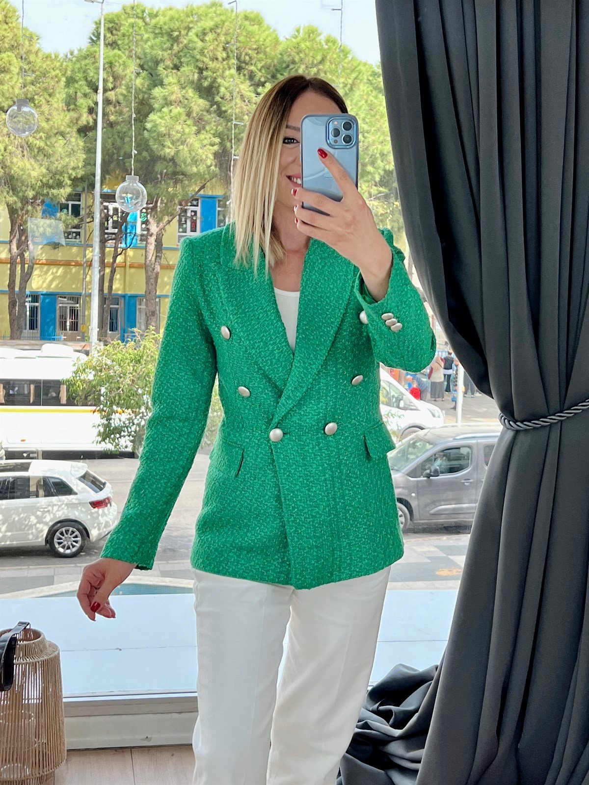 Buklet Filamalı Blazer Ceket Yeşil 
