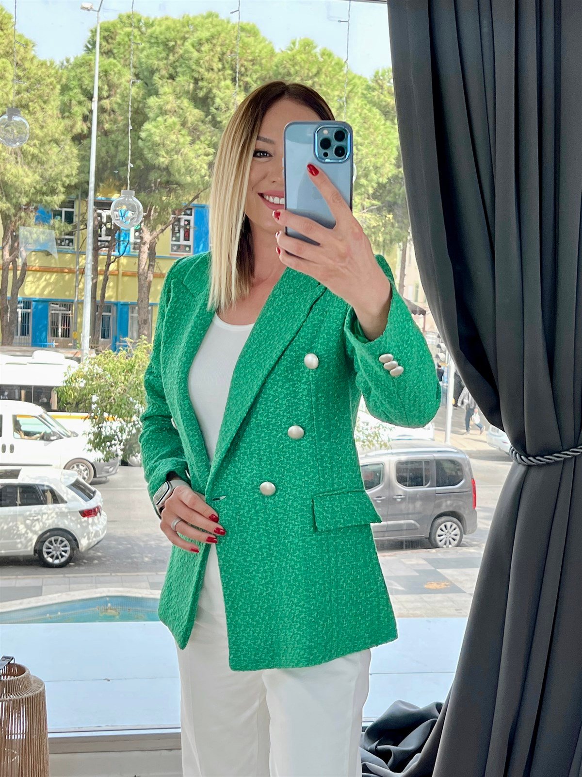 Buklet Filamalı Blazer Ceket Yeşil 