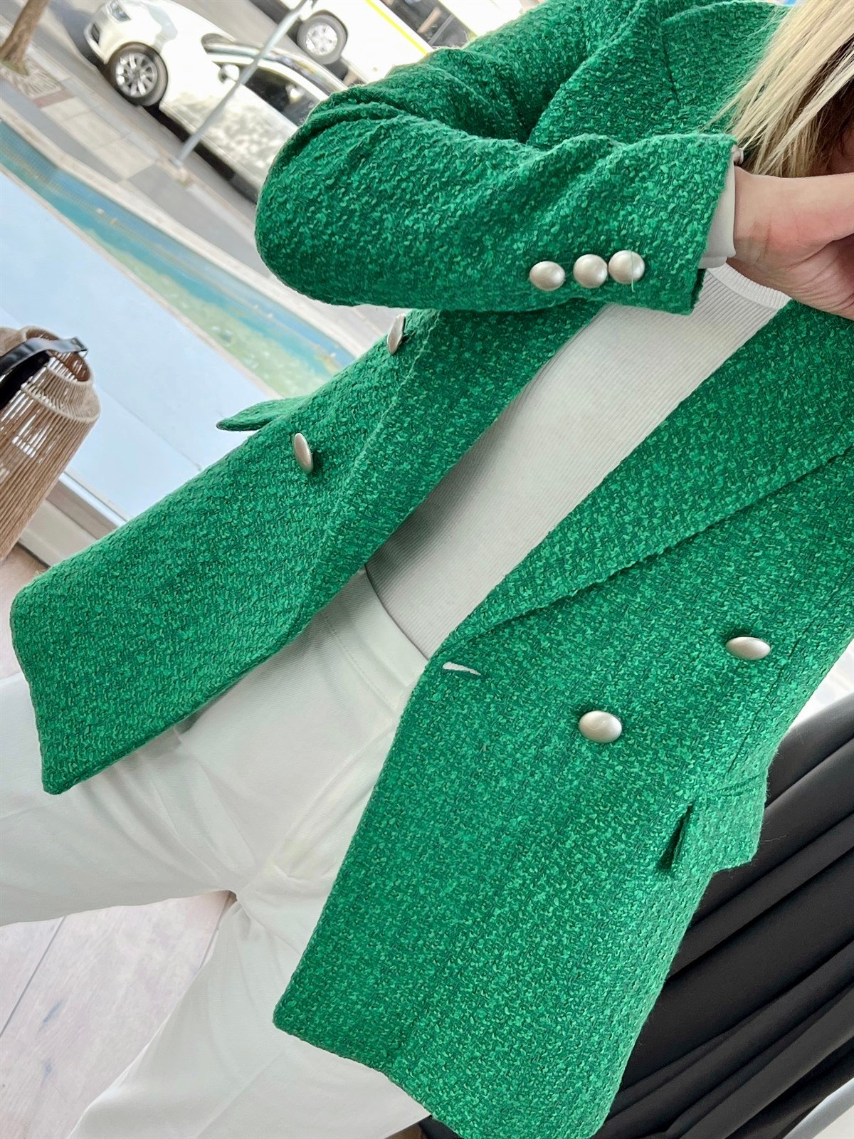Buklet Filamalı Blazer Ceket Yeşil 