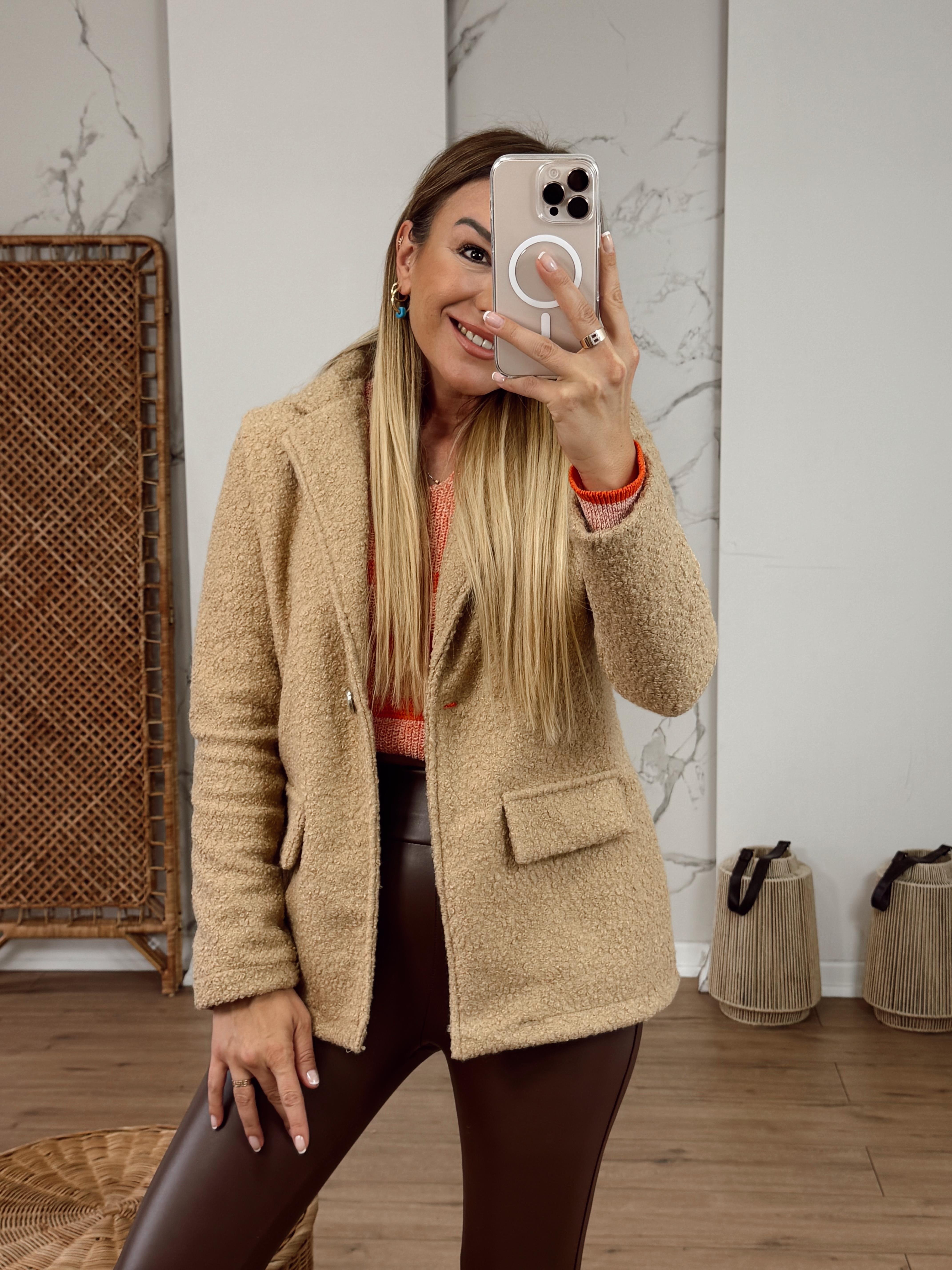 Buklet Kumaş Blazer Ceket CAMEL