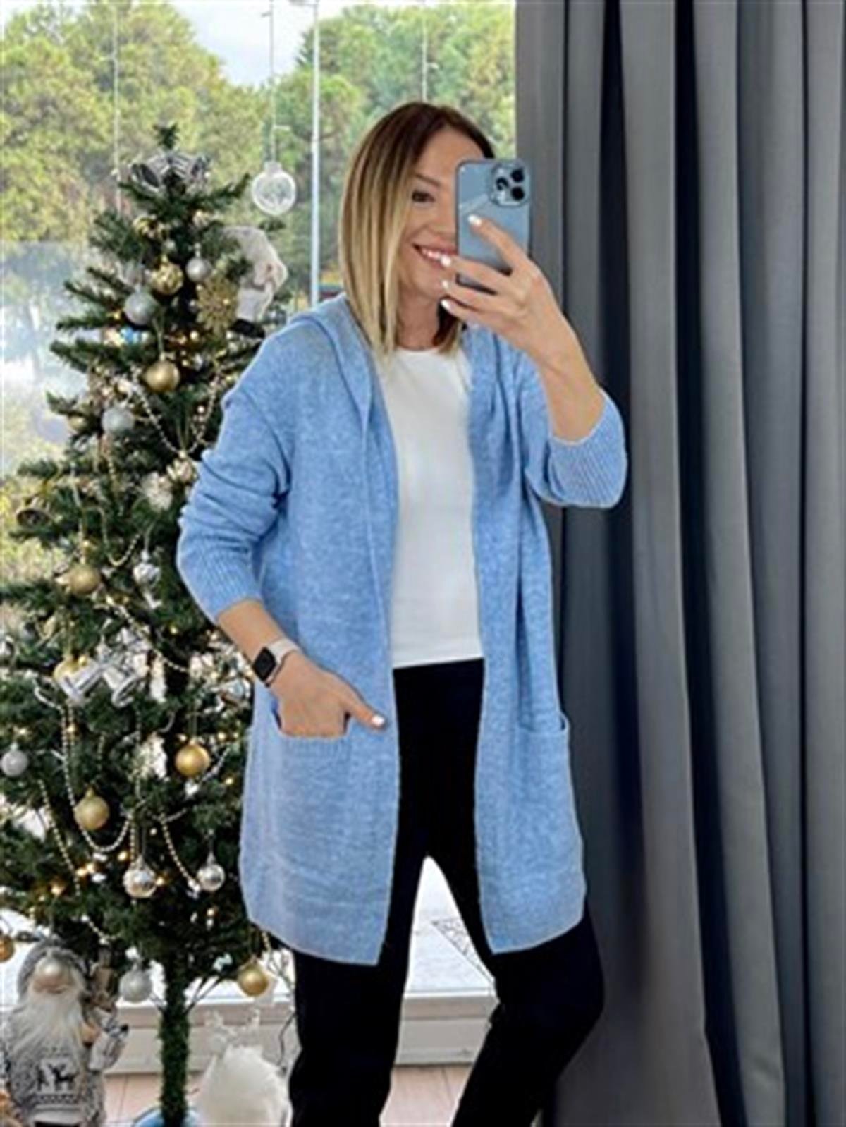 CEPLİ BASİC KAPÜŞONLU HIRKA MAVİ