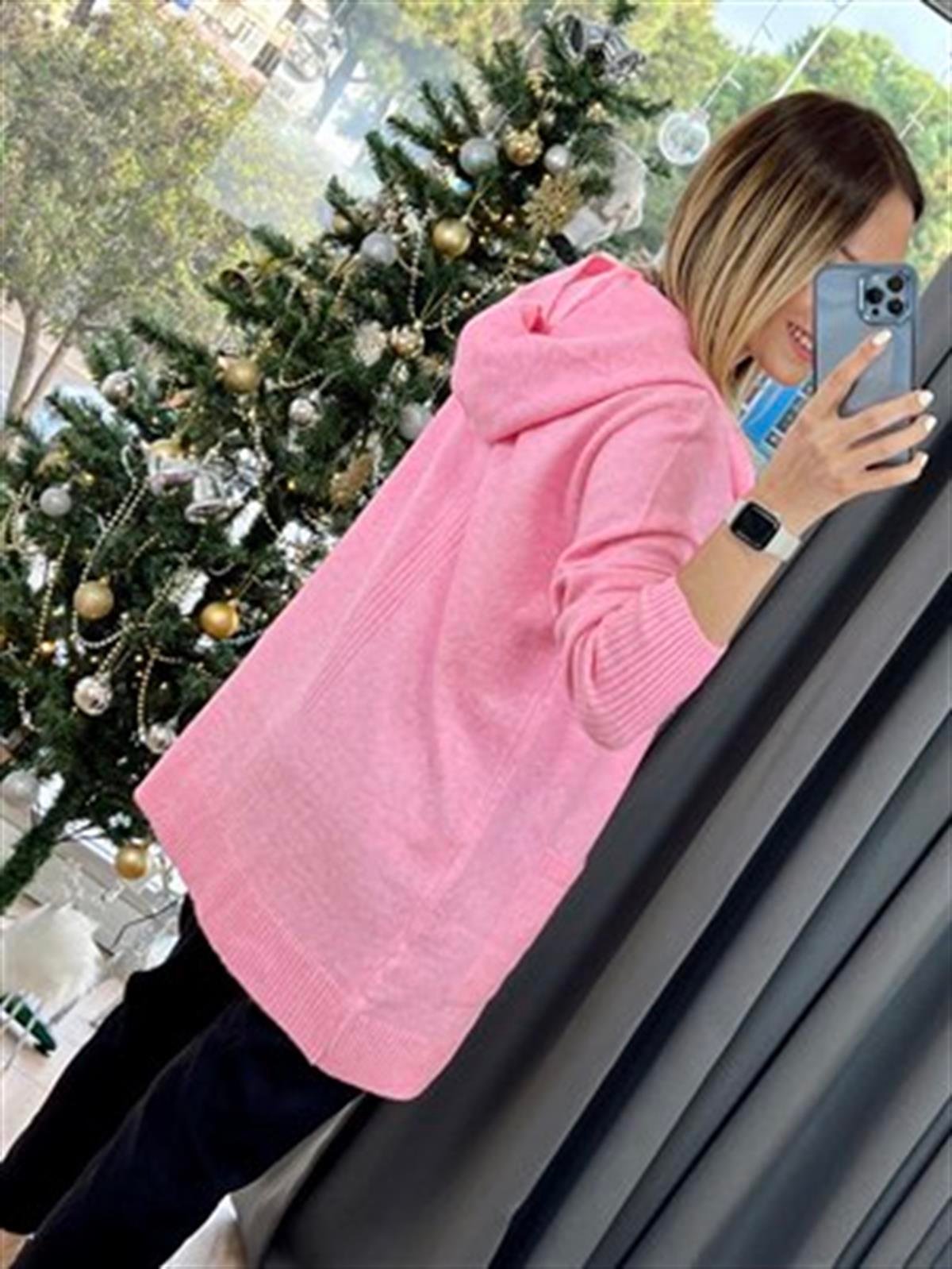 CEPLİ BASİC KAPÜŞONLU HIRKA PEMBE