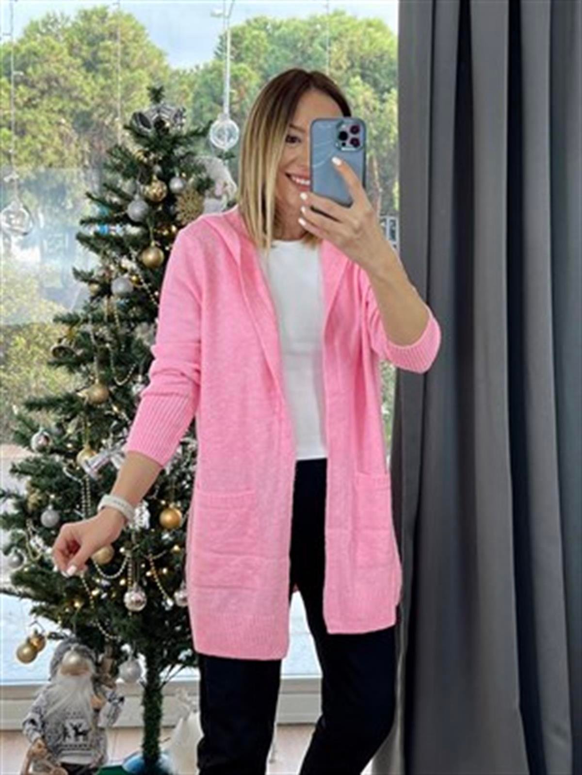 CEPLİ BASİC KAPÜŞONLU HIRKA PEMBE