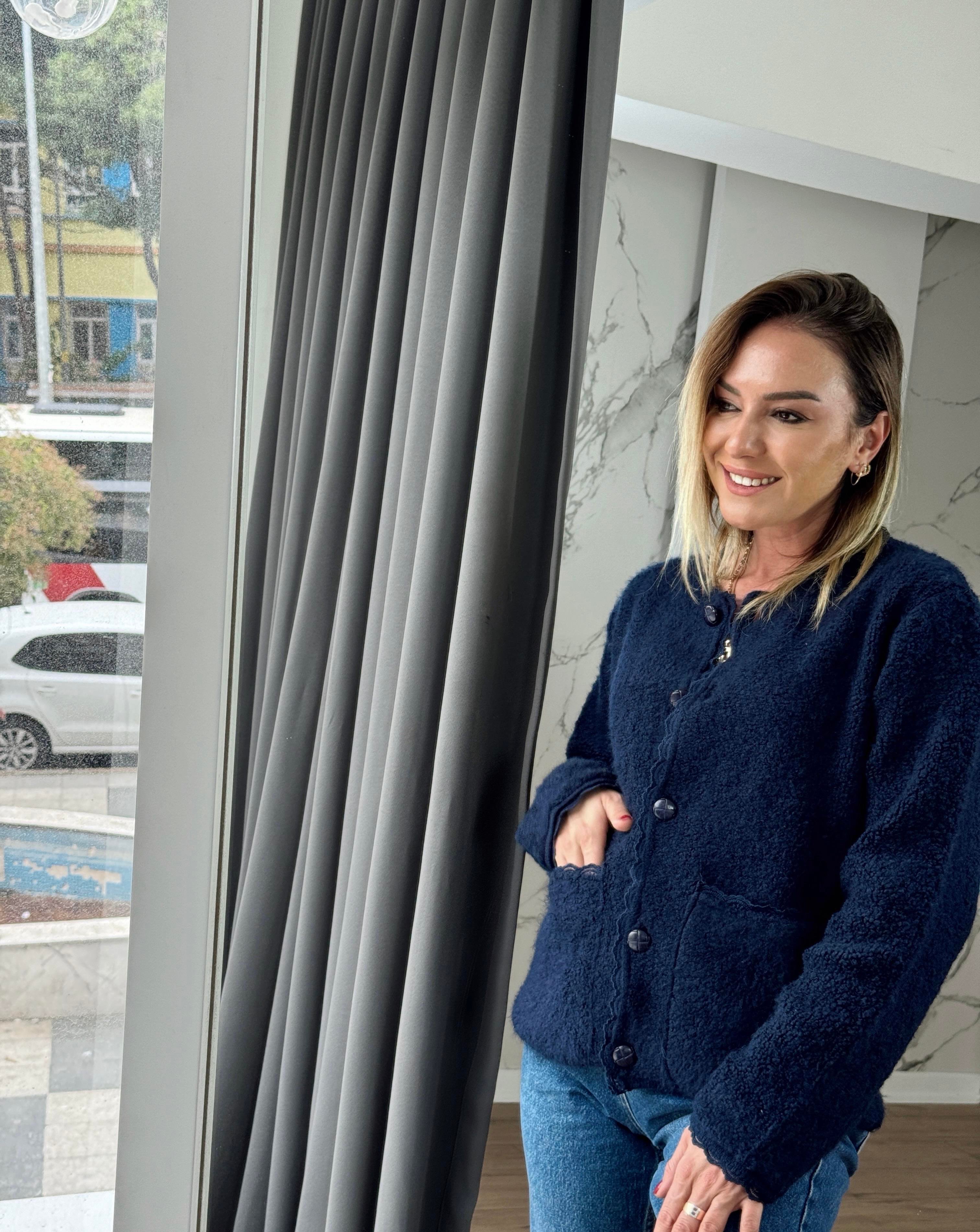 Cepli Dantel Detaylı Hırka LACİVERT