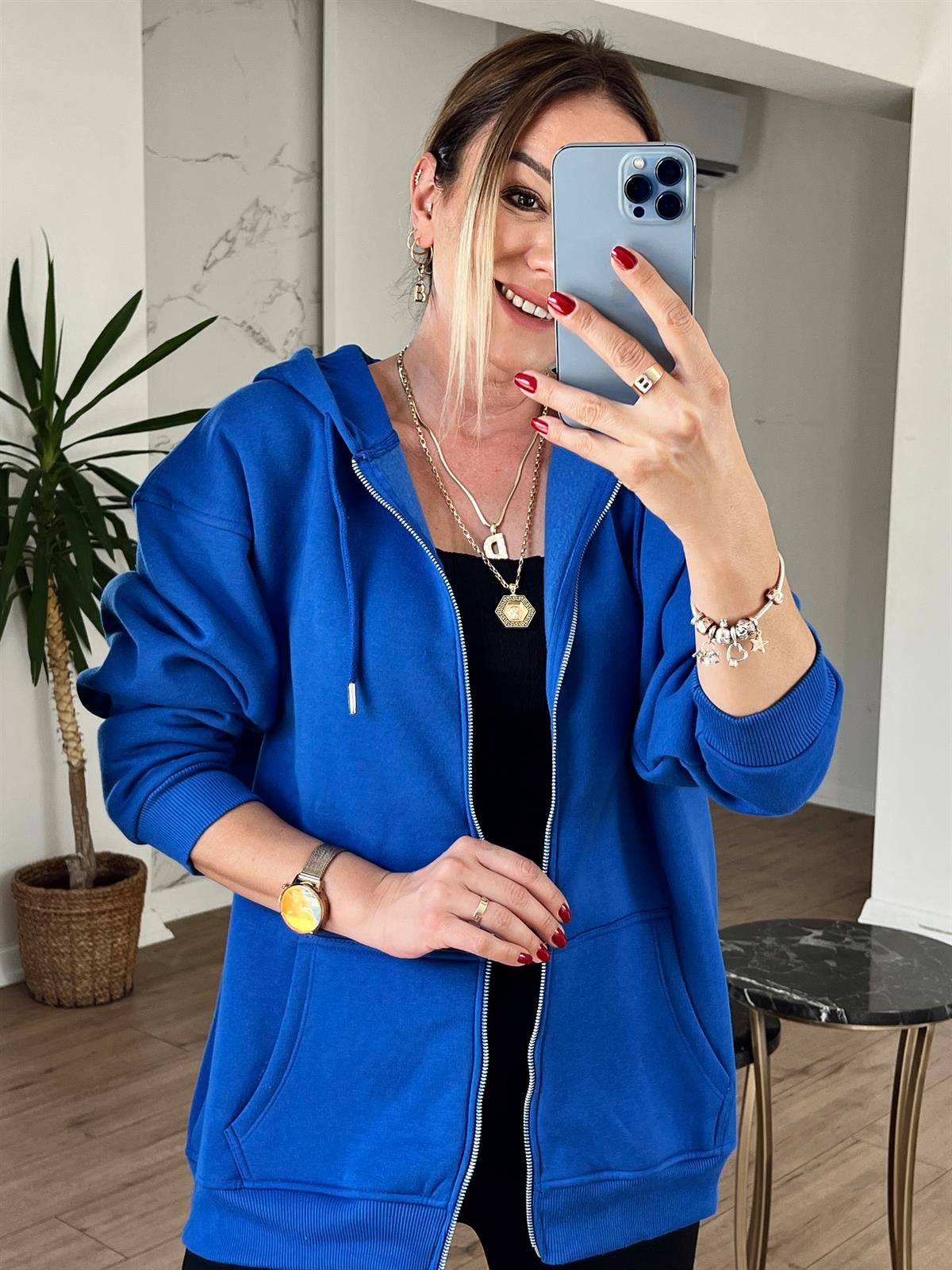 Cepli Fermuarlı Kapüşonlu Sweat SAKS