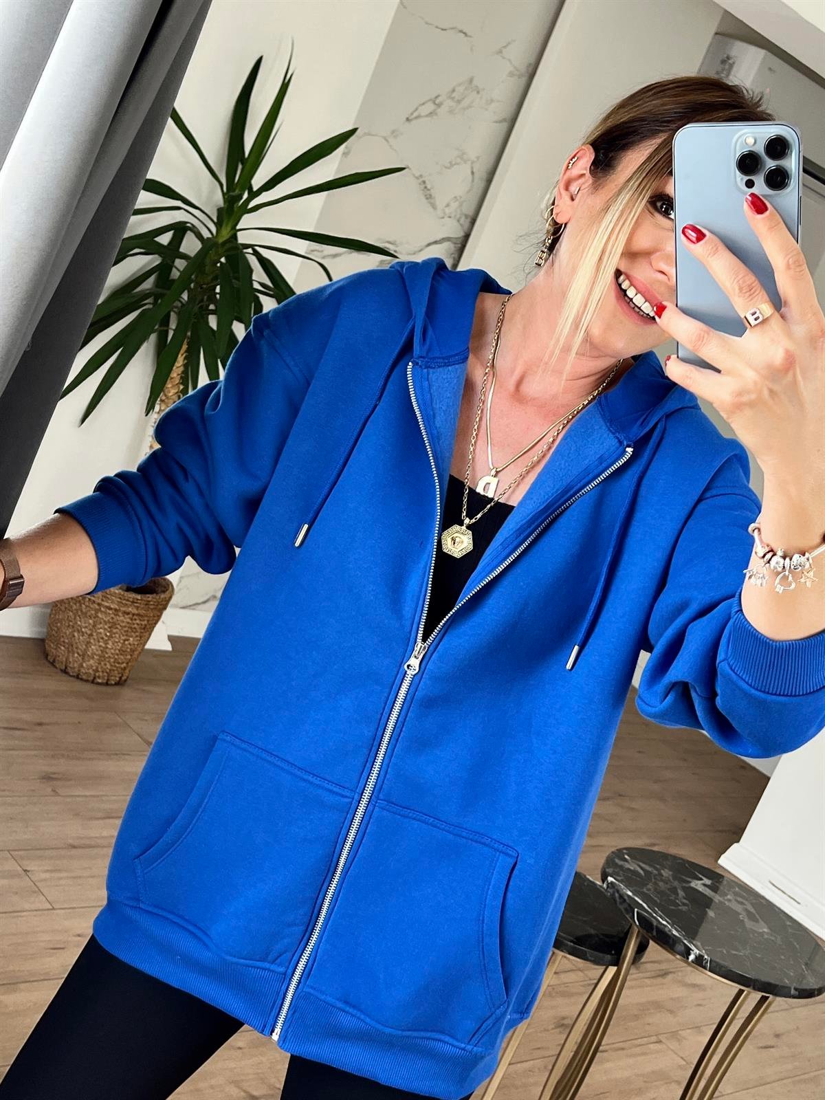 Cepli Fermuarlı Kapüşonlu Sweat SAKS