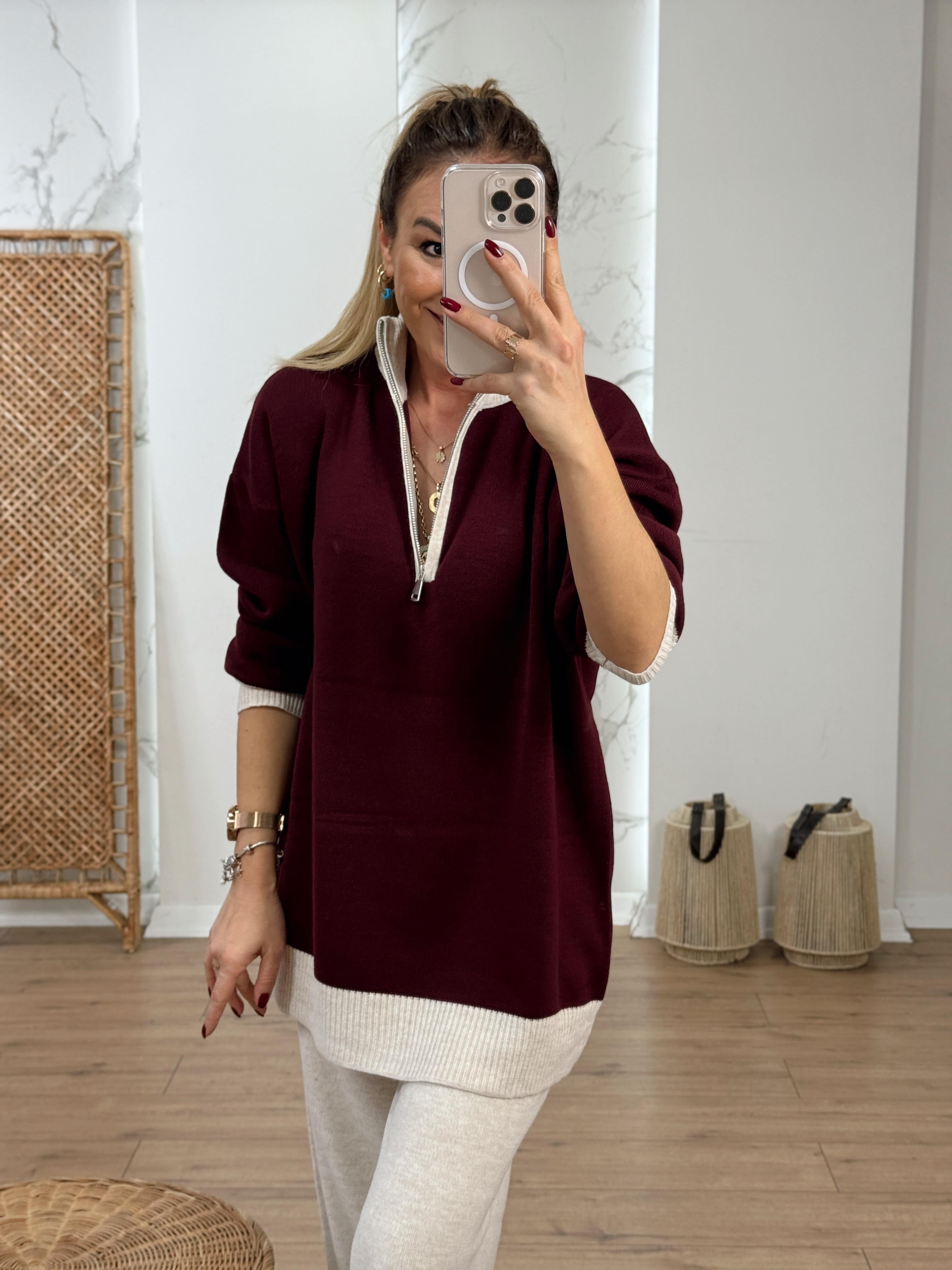 Çift Renkli İkili Triko Takım BORDO