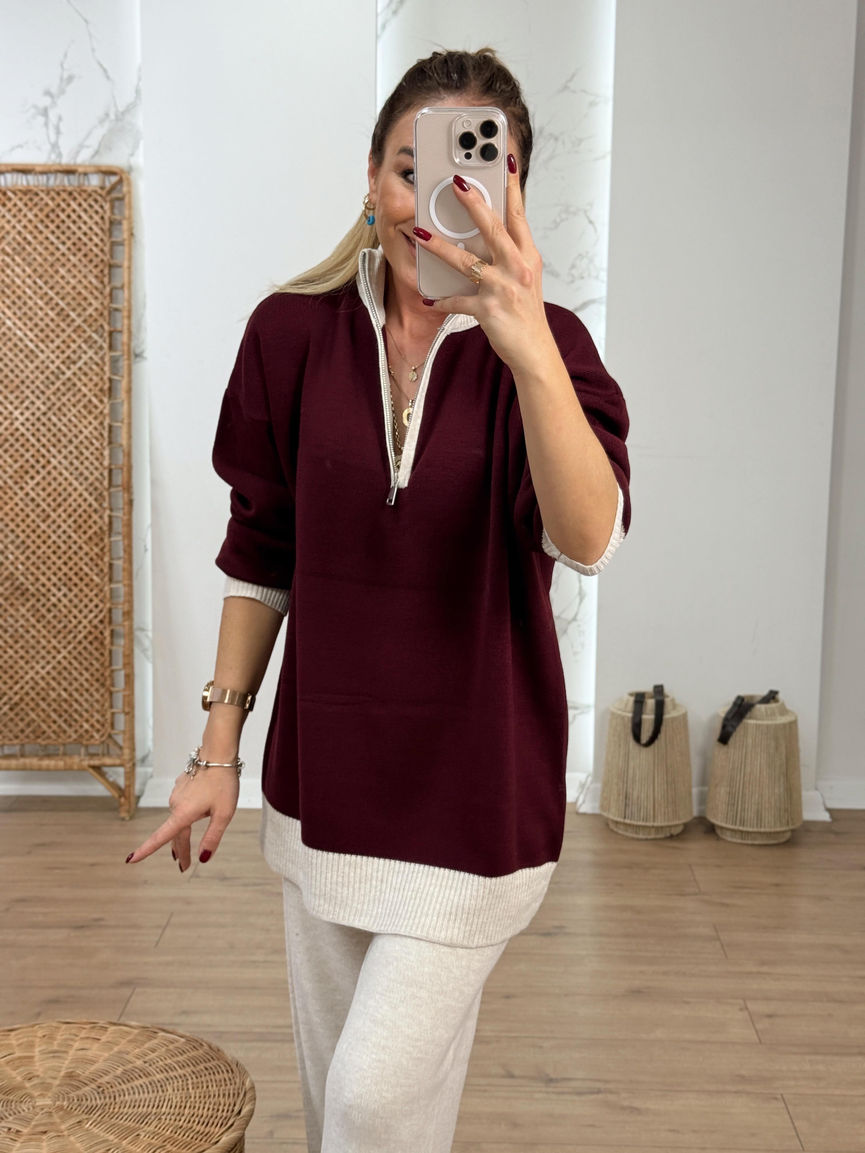 Çift Renkli İkili Triko Takım BORDO