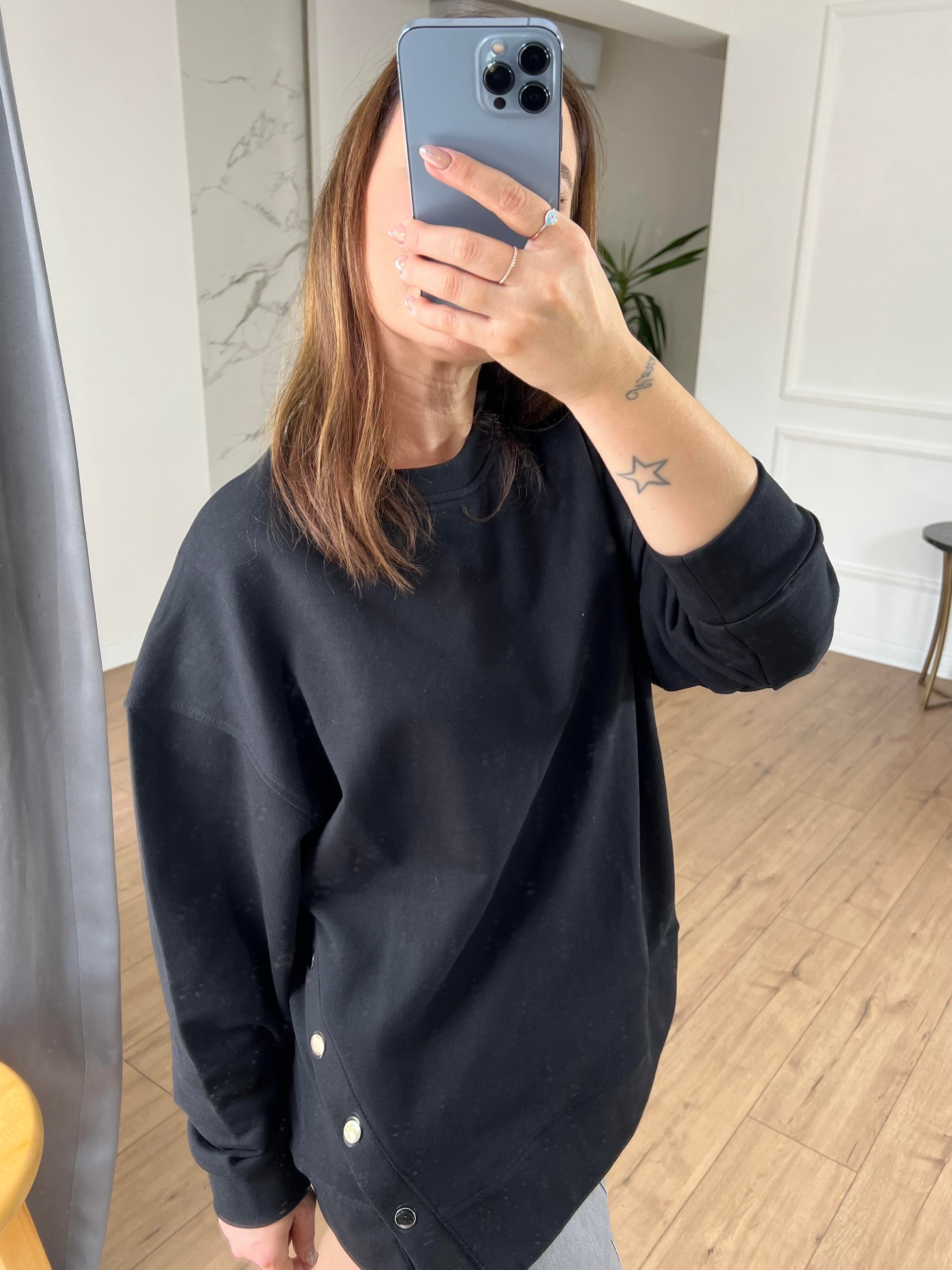 Çıtçıt Detaylı Bisiklet Yaka Sweat SİYAH