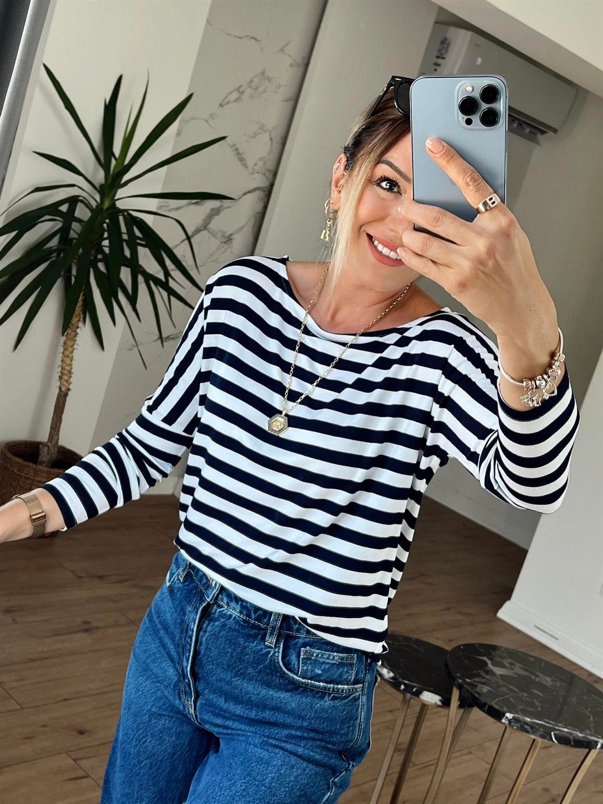 Çizgi Desenli Tshirt LACİVERT