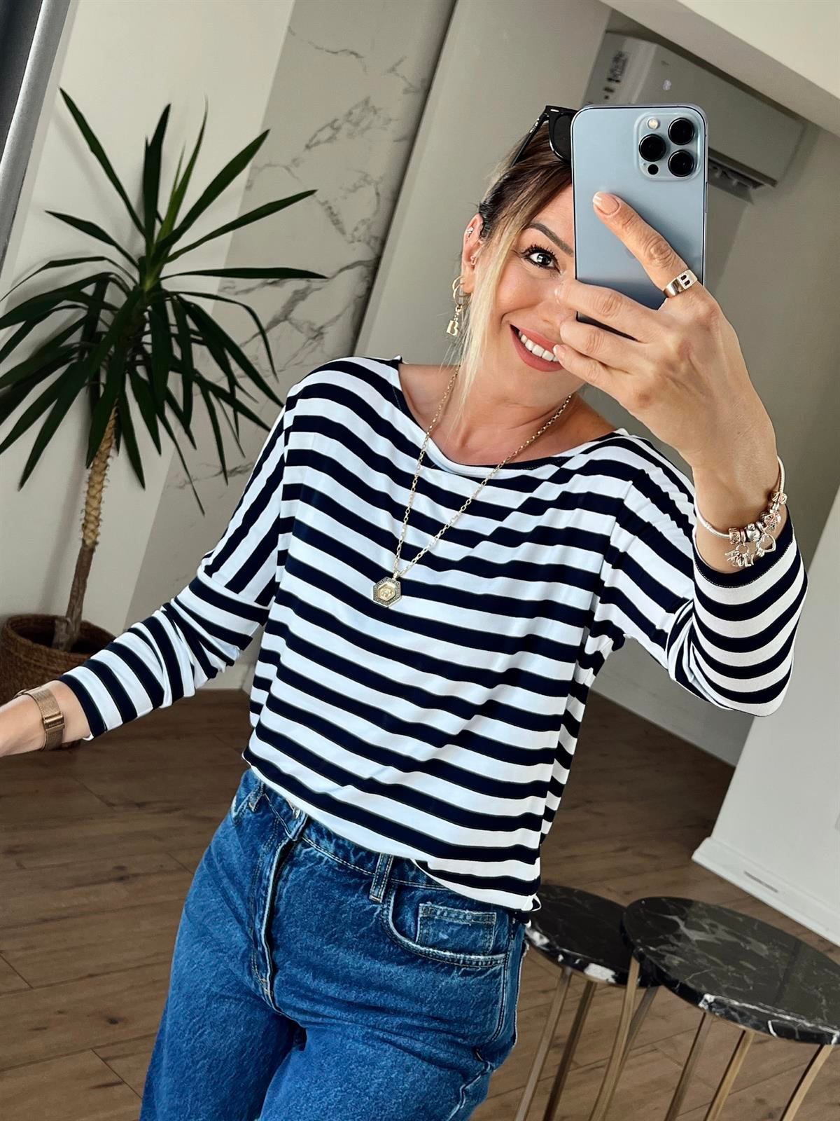 Çizgi Desenli Tshirt LACİVERT