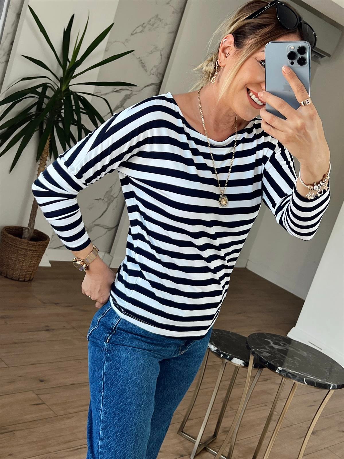 Çizgi Desenli Tshirt LACİVERT