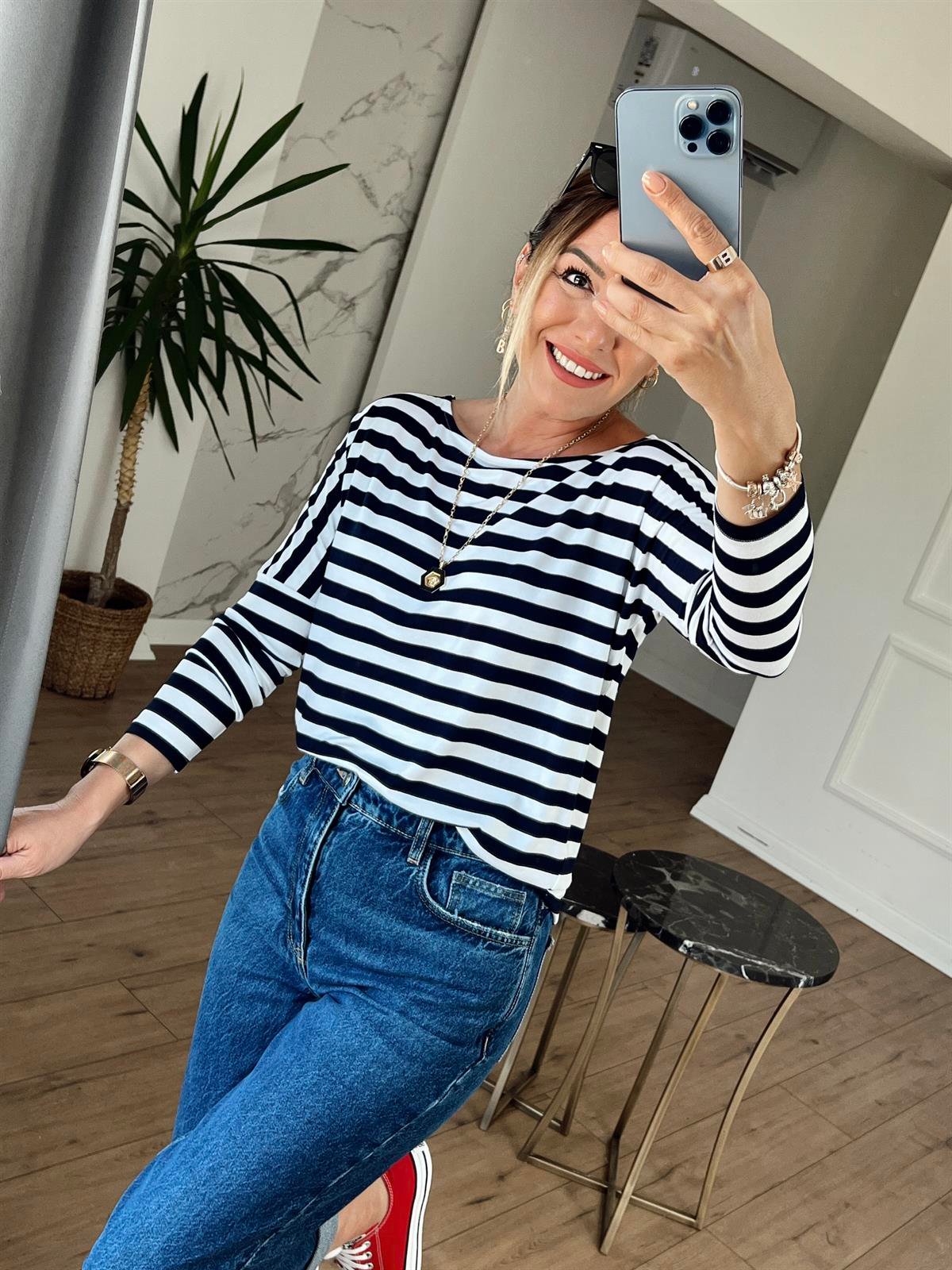 Çizgi Desenli Tshirt LACİVERT