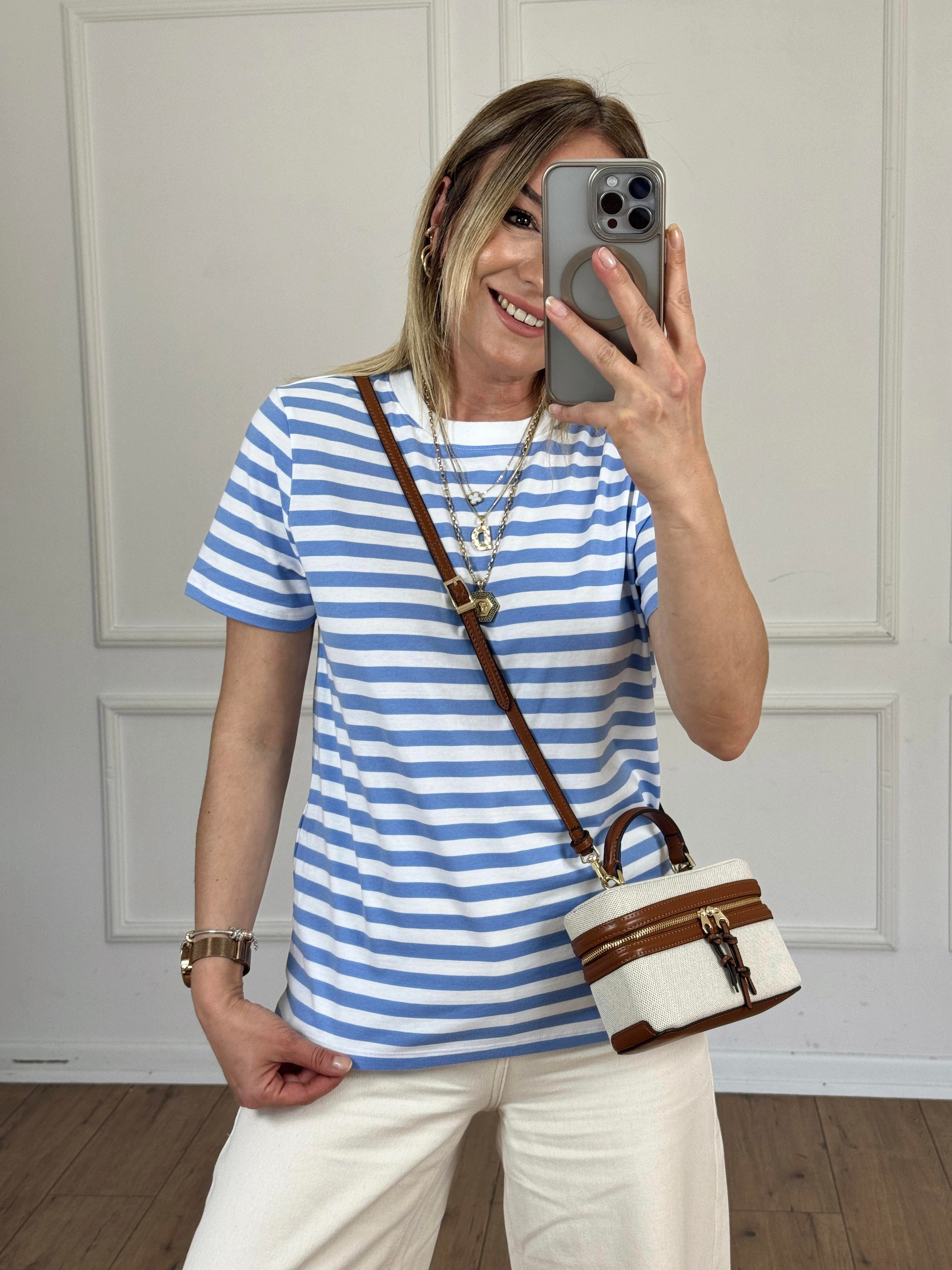Çizgili Basic Tshirt MAVİ