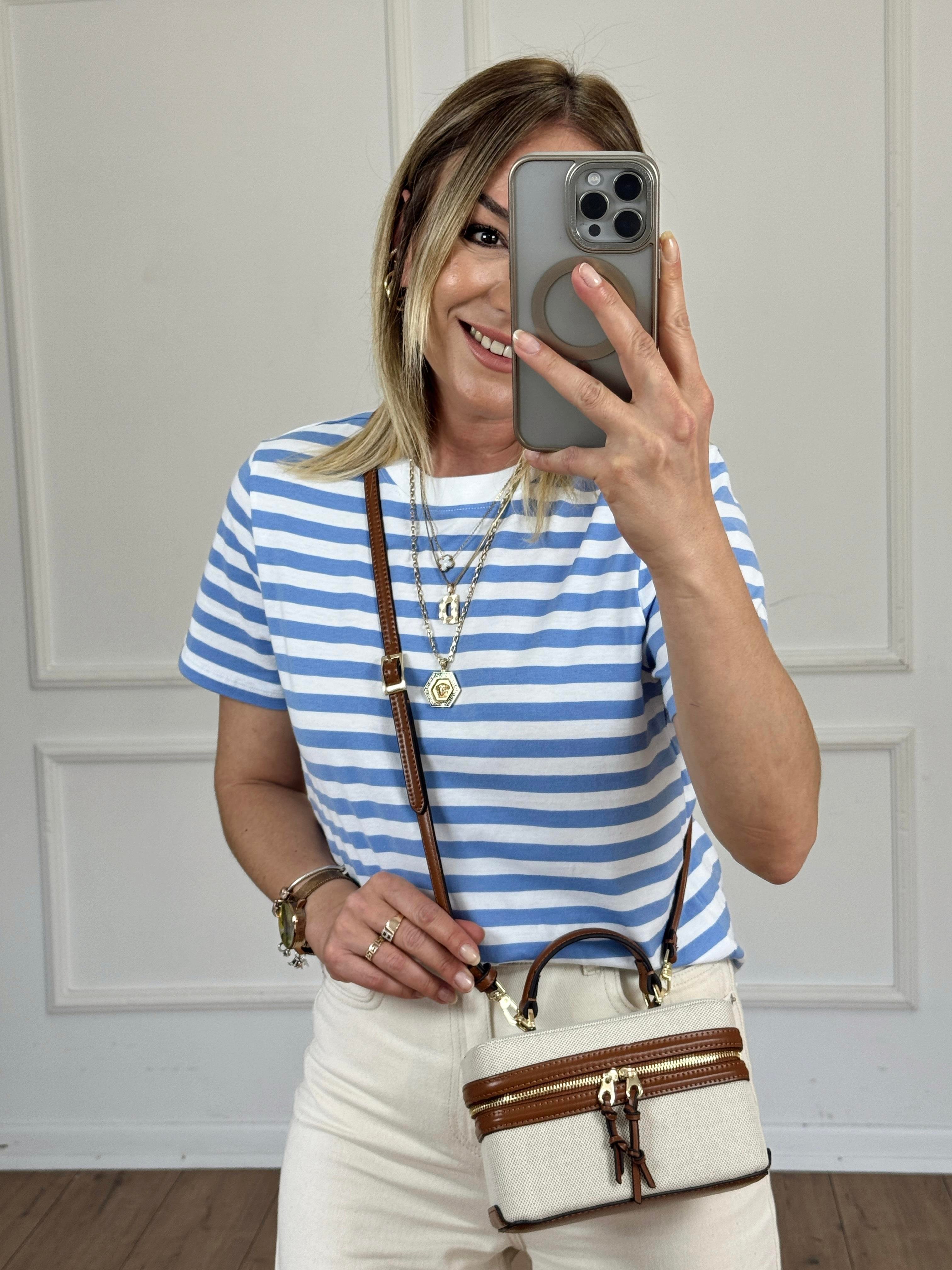 Çizgili Basic Tshirt MAVİ