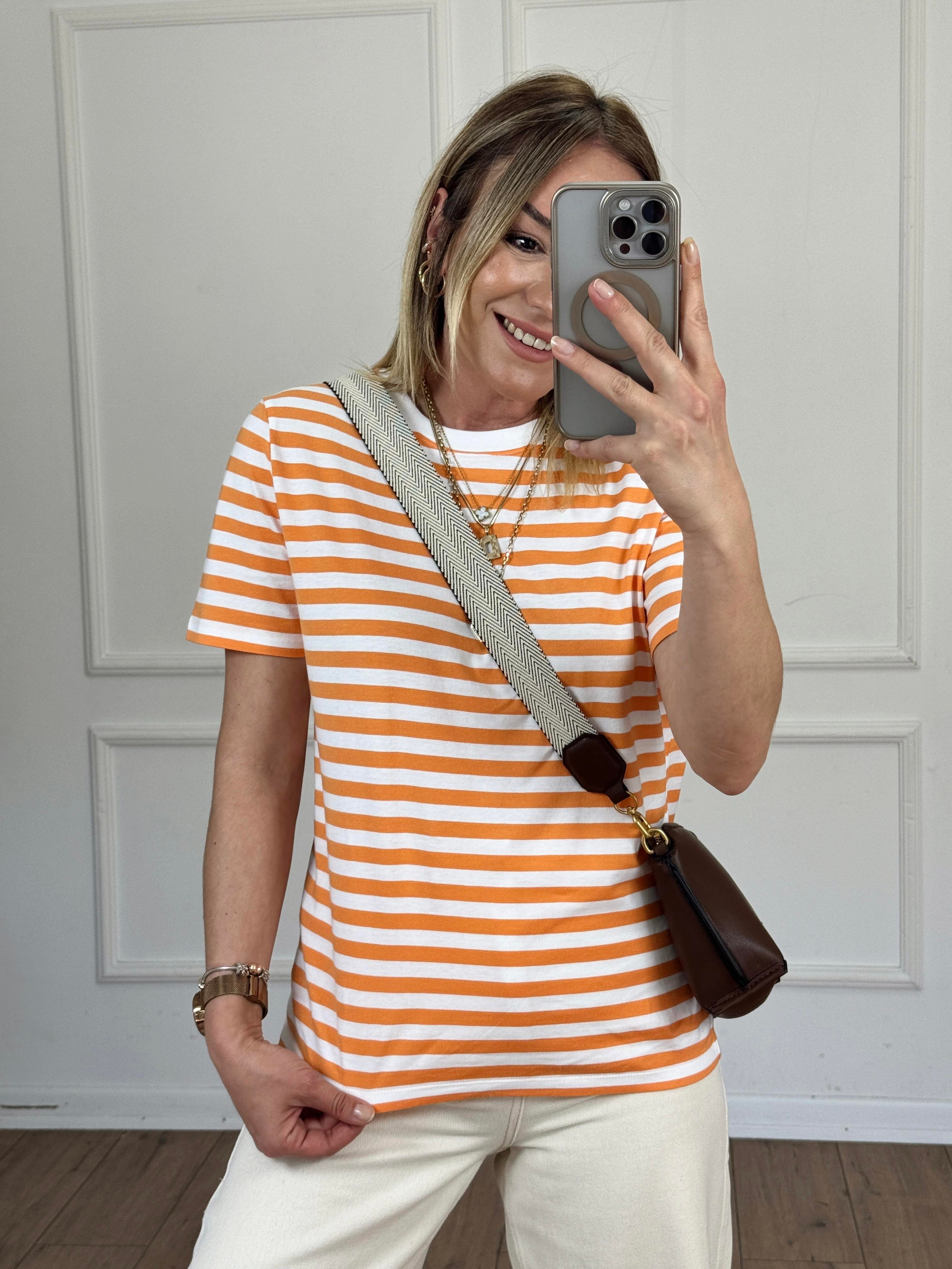 Çizgili Basic Tshirt ORANGE