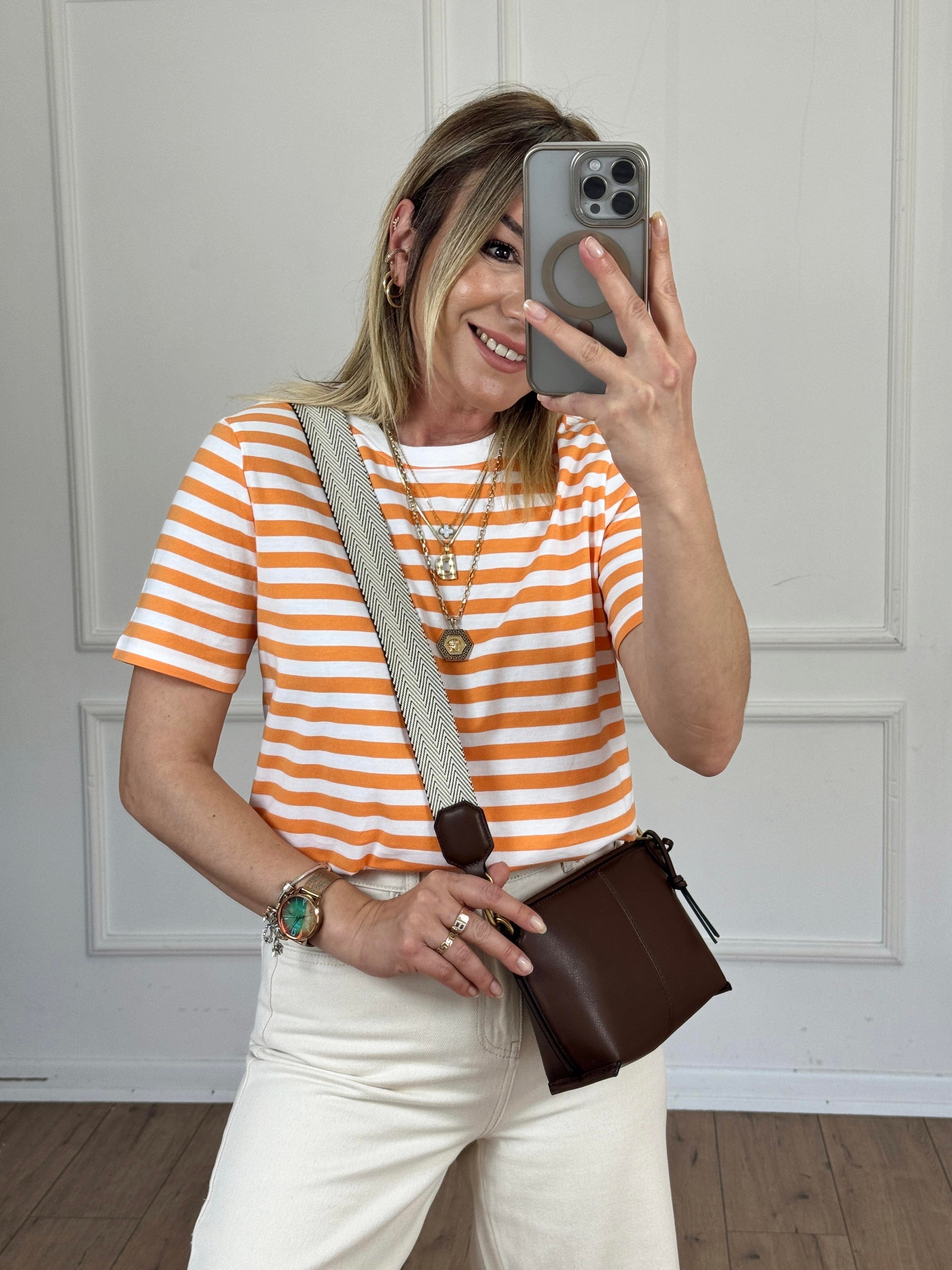 Çizgili Basic Tshirt ORANGE