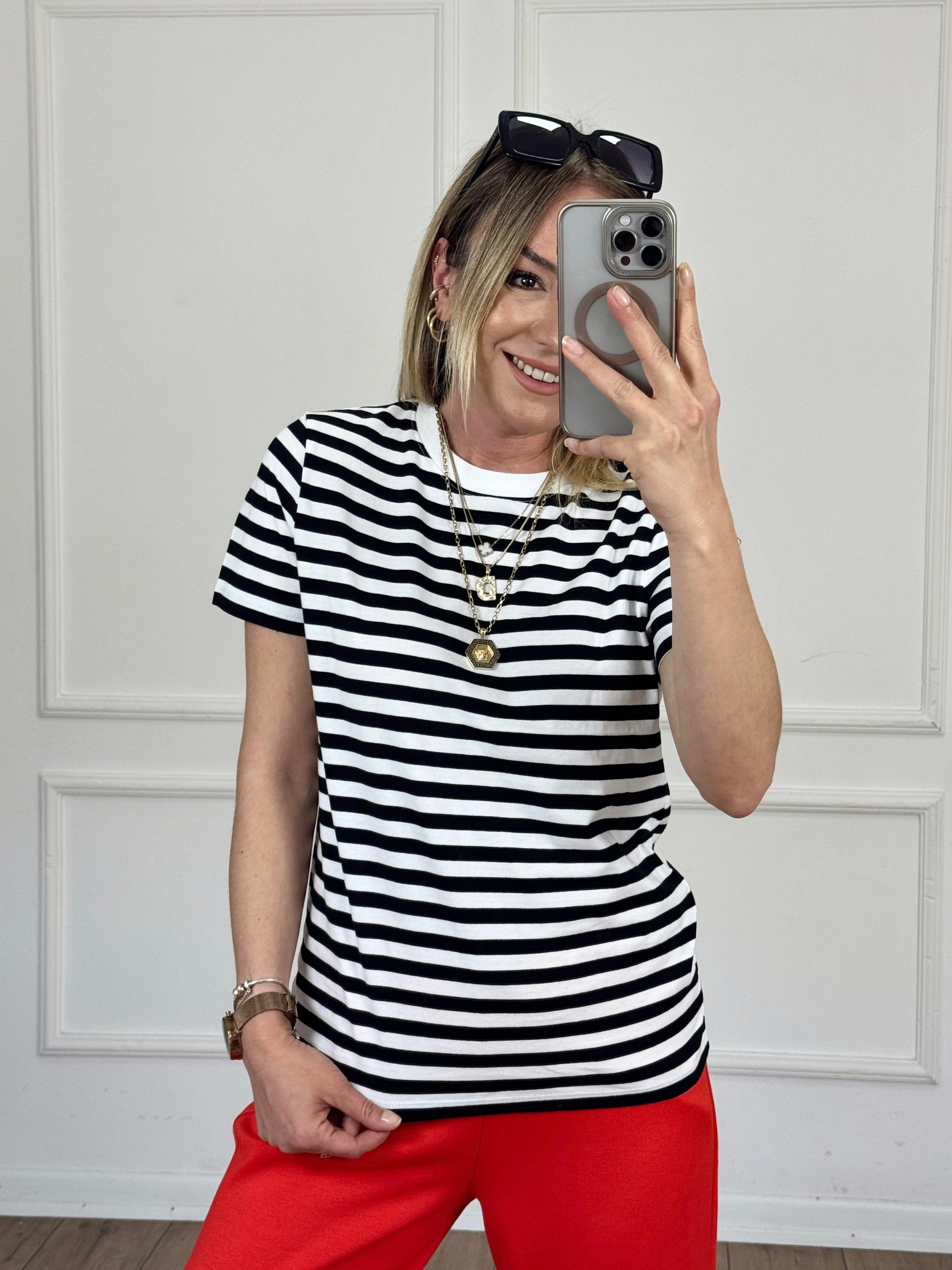 Çizgili Basic Tshirt SİYAH