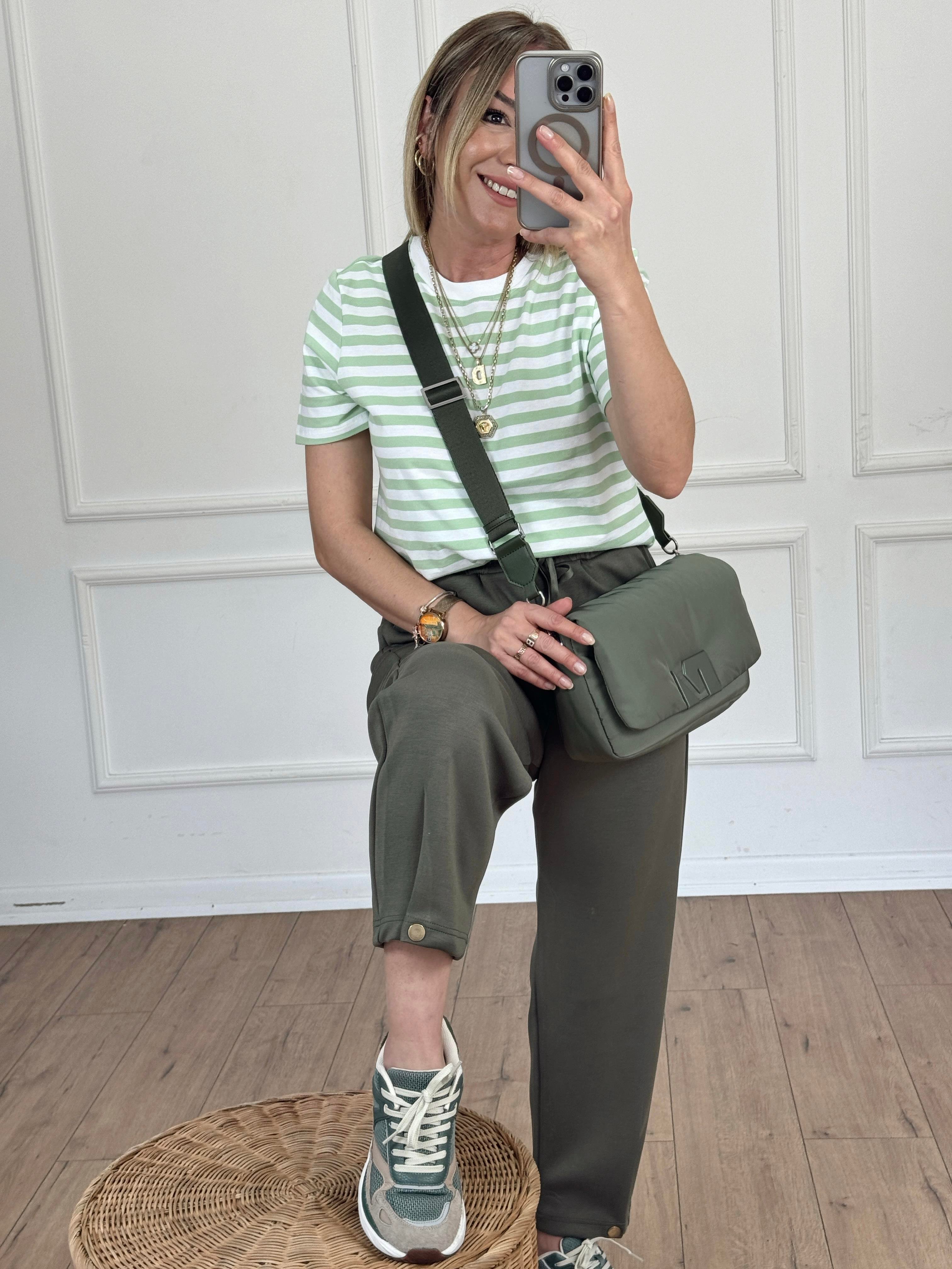 Çizgili Basic Tshirt YEŞİL