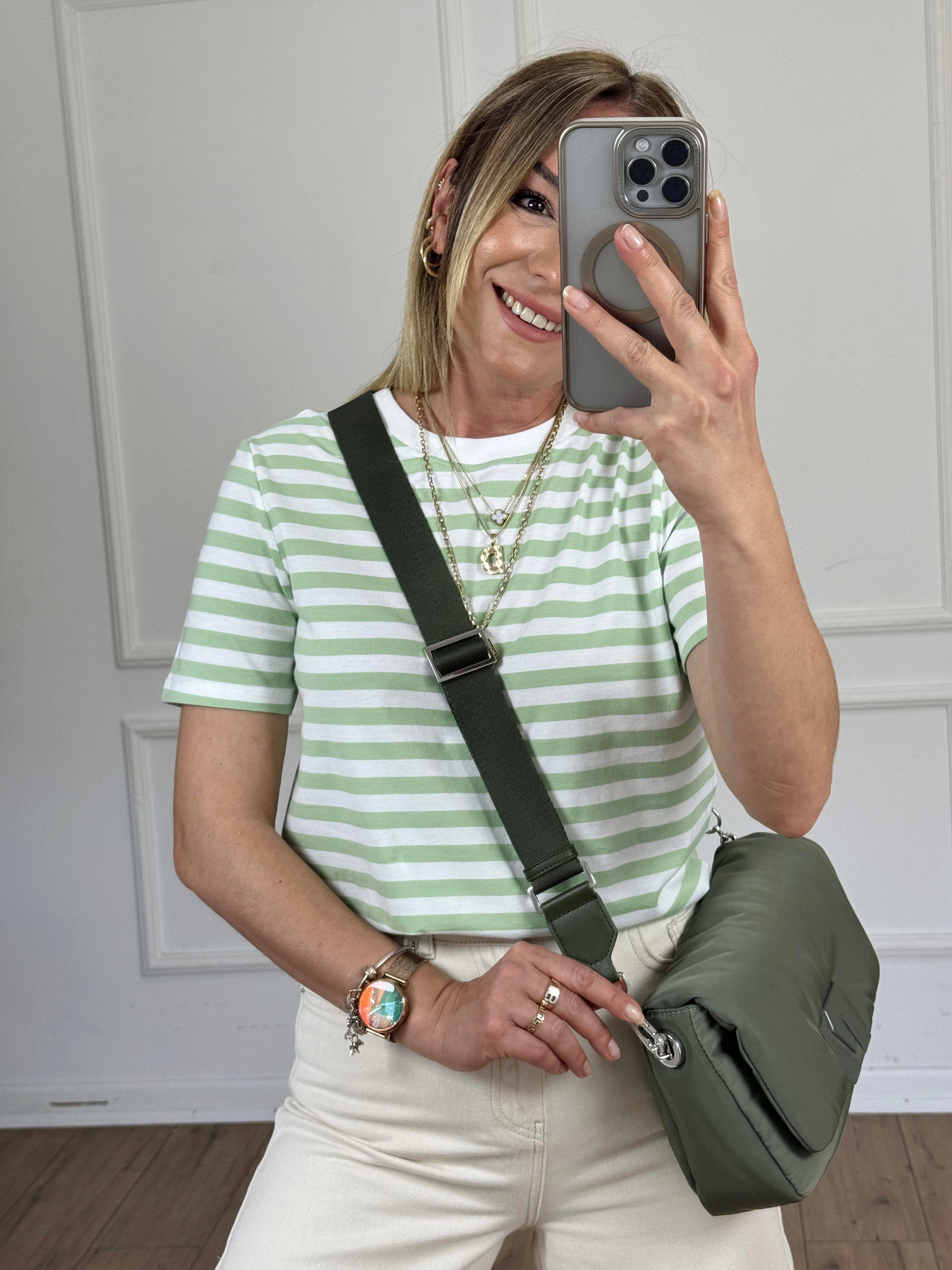 Çizgili Basic Tshirt YEŞİL
